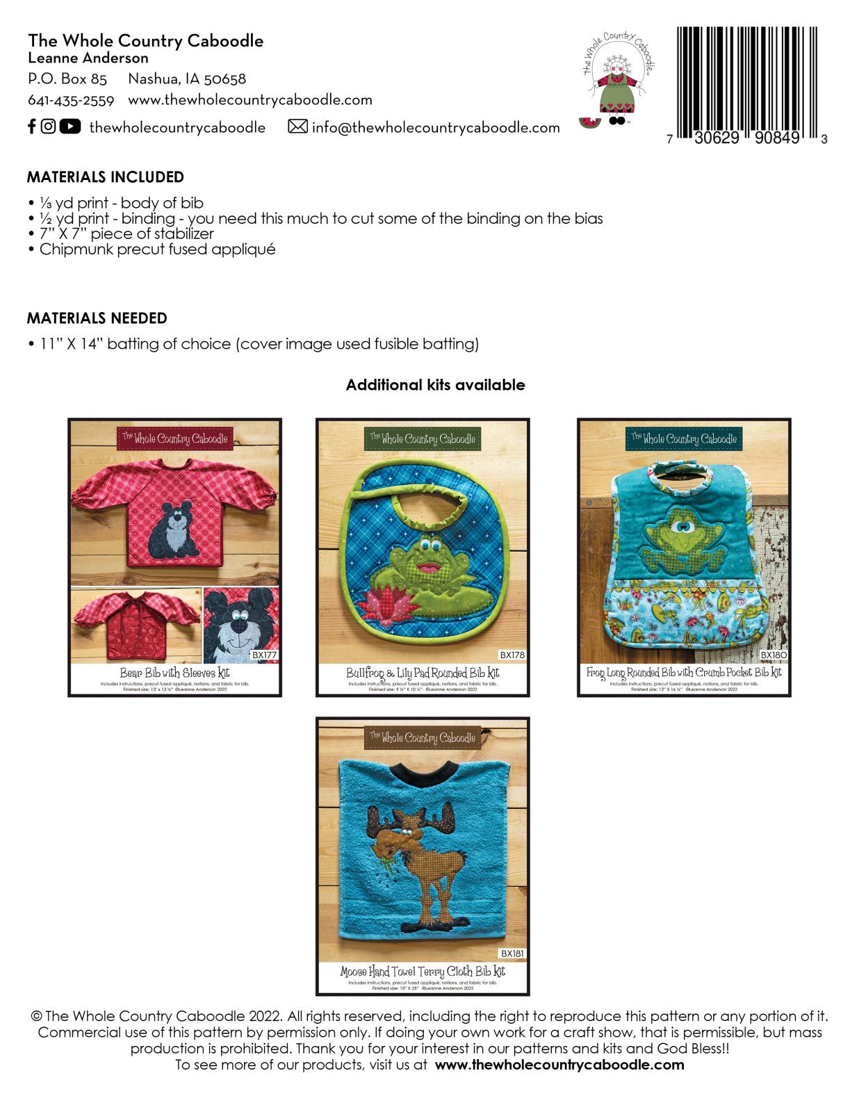 Chipmunk Long Square Bib Kit