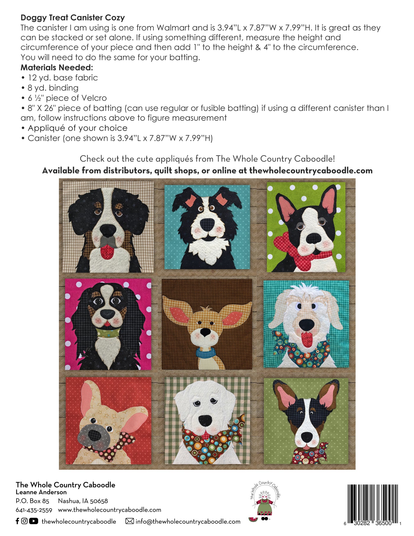 Doggy Treat Canister Cozy (Appliques not included)
