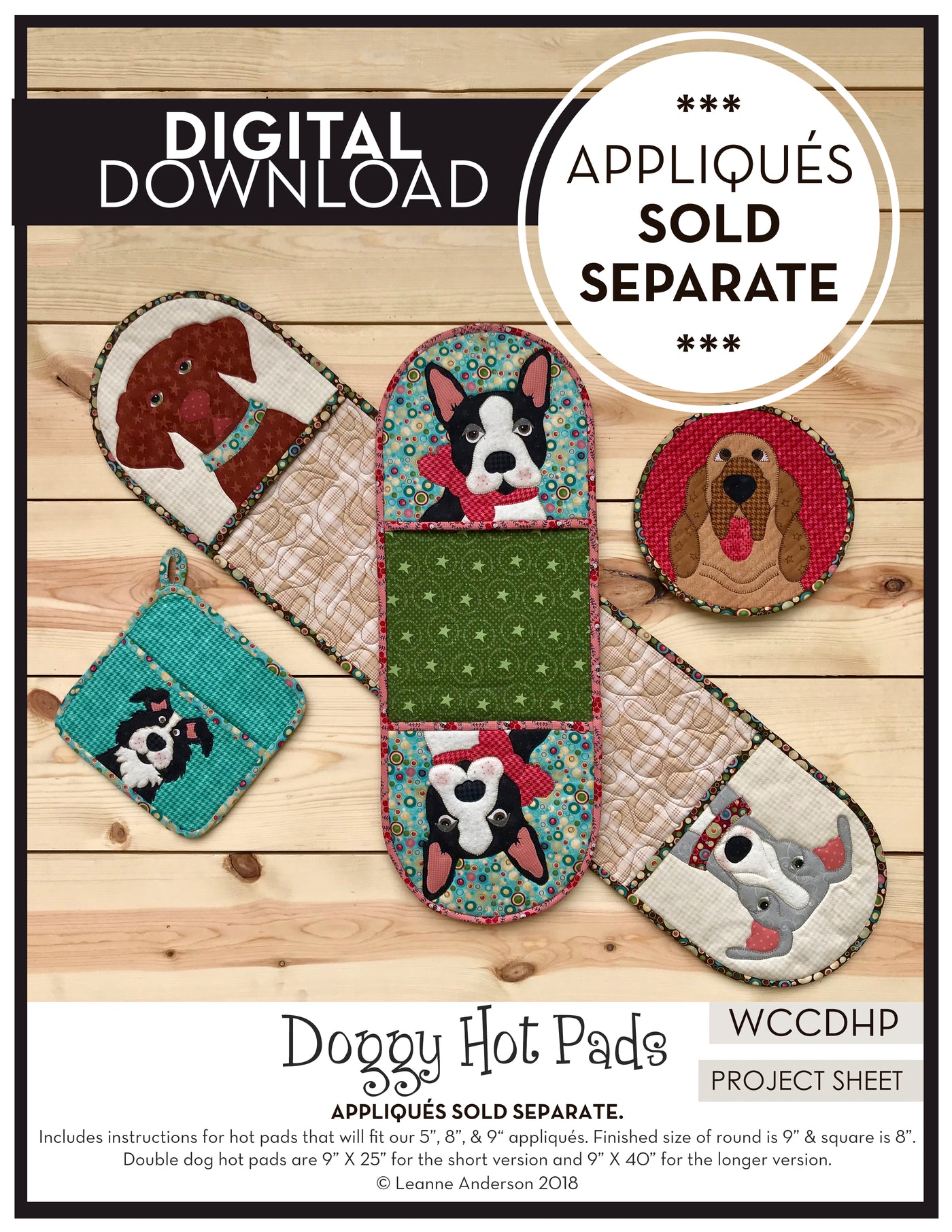 Doggy Hot Pads Pattern (Appliques not included)