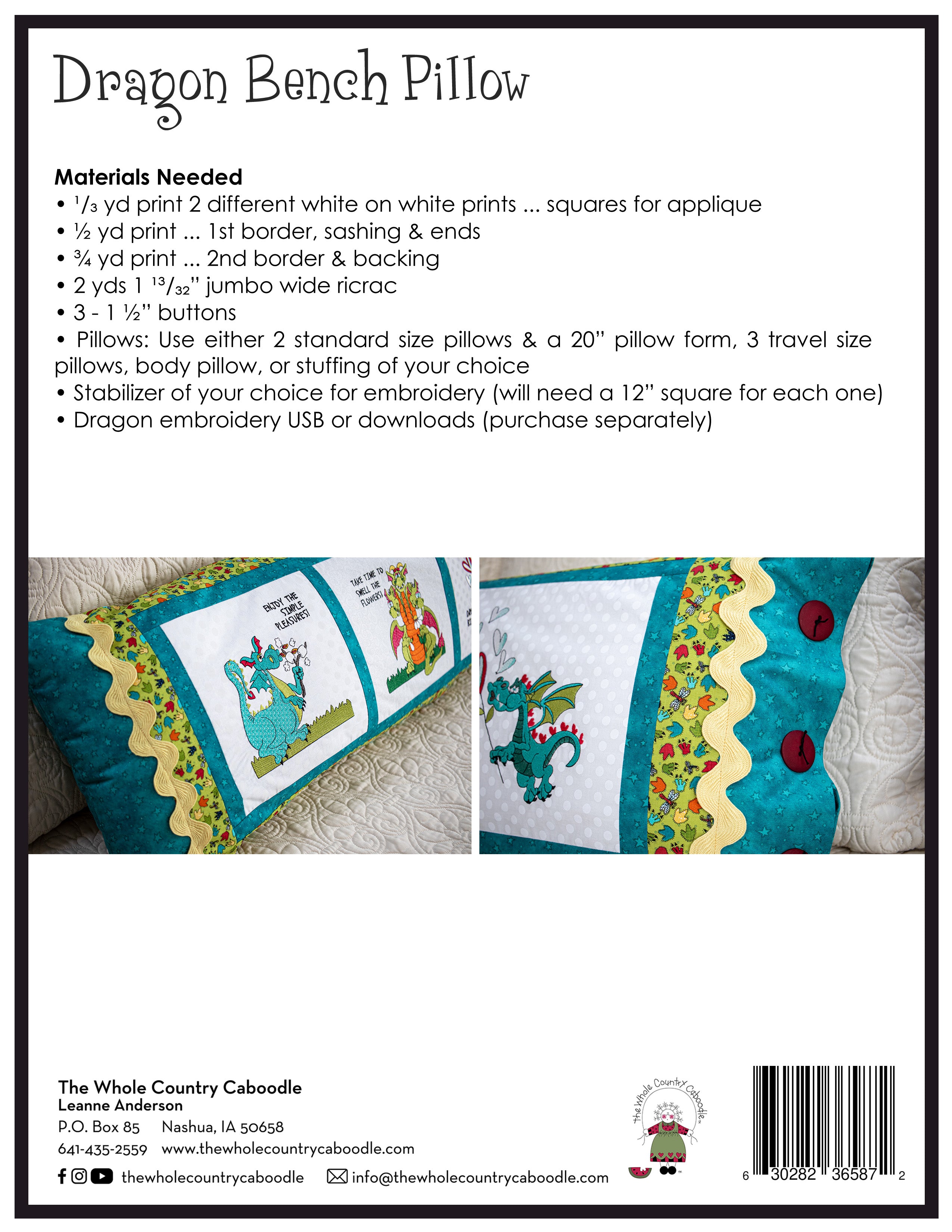 Dragon Bench Pillow Pattern (Embroidery not included)