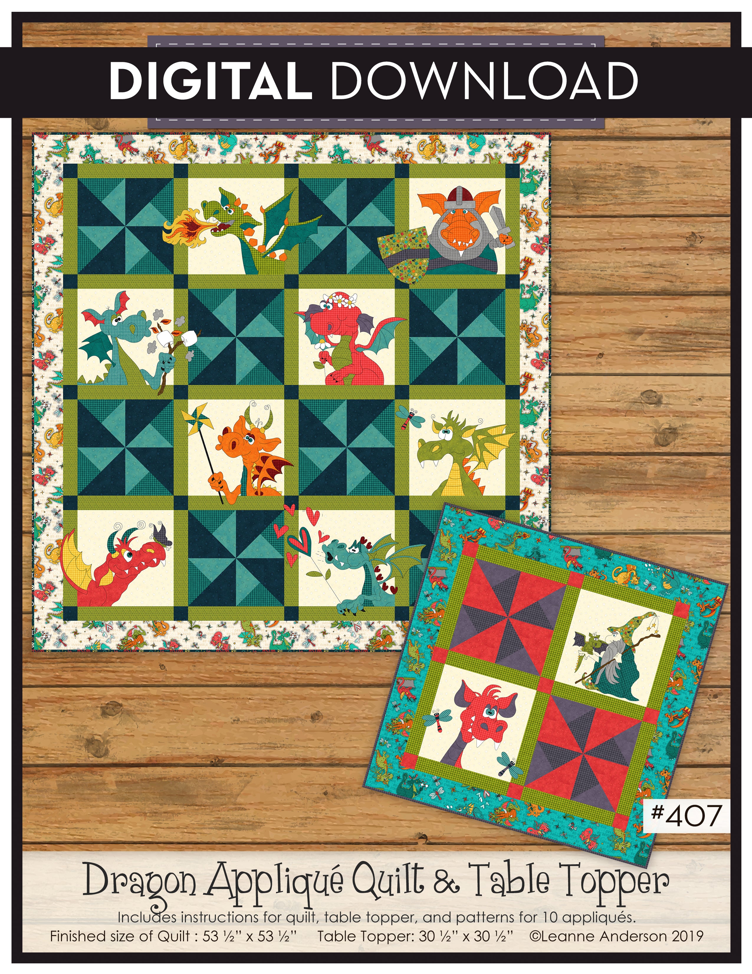 Dragon Applique Quilt & Table Topper Pattern