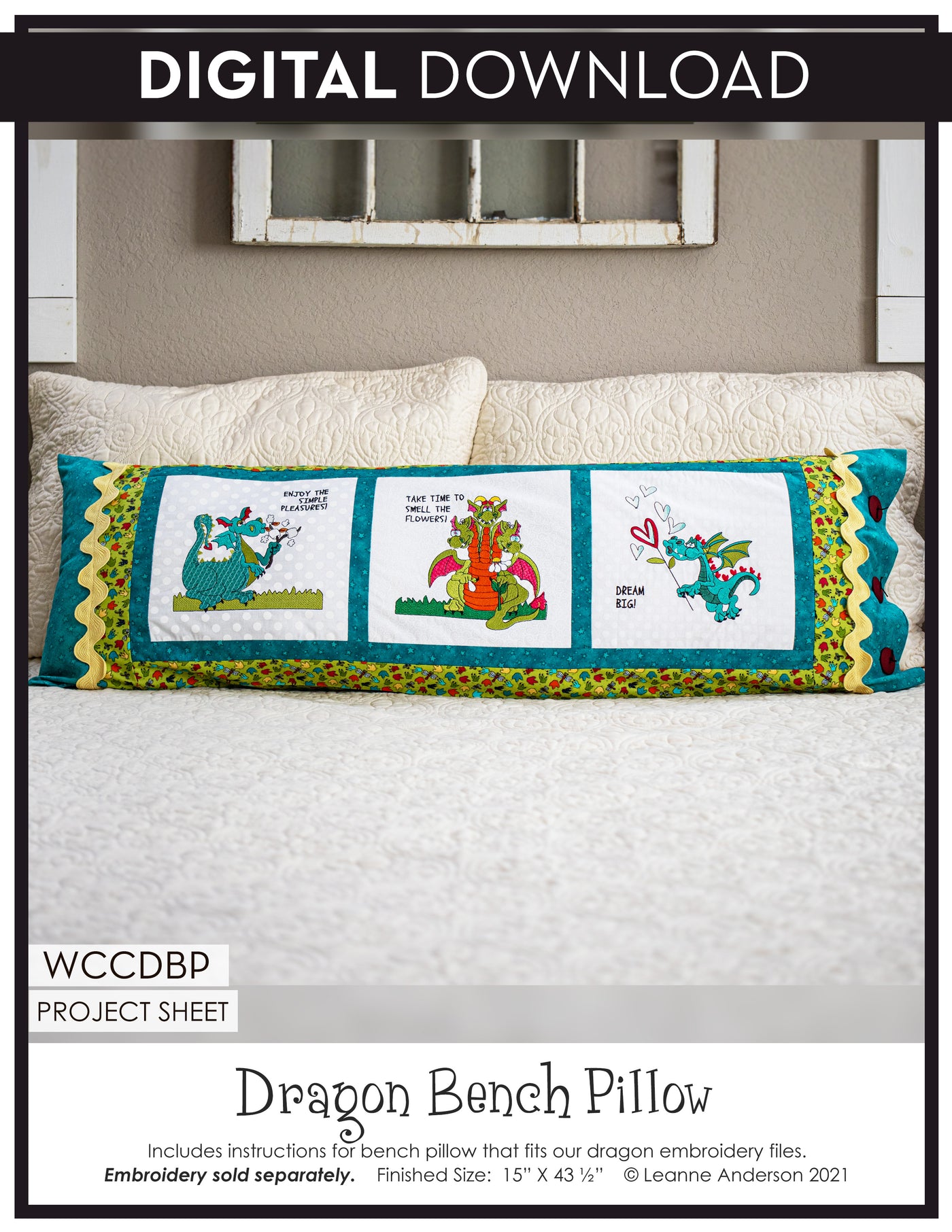 Dragon Bench Pillow Pattern (Embroidery not included)