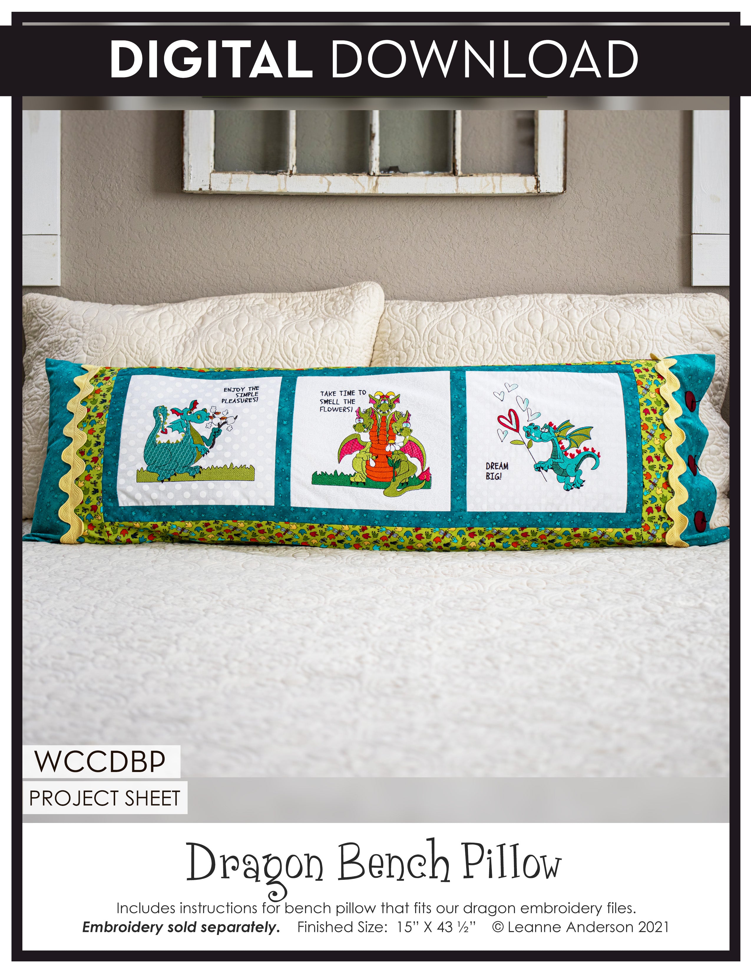 Dragon Bench Pillow Pattern (Embroidery not included)
