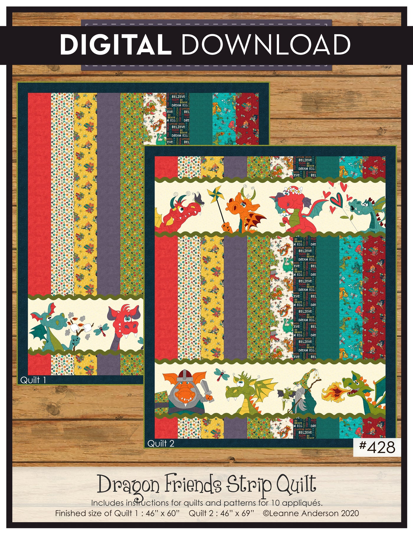 Dragon Friends Strip Quilt Pattern