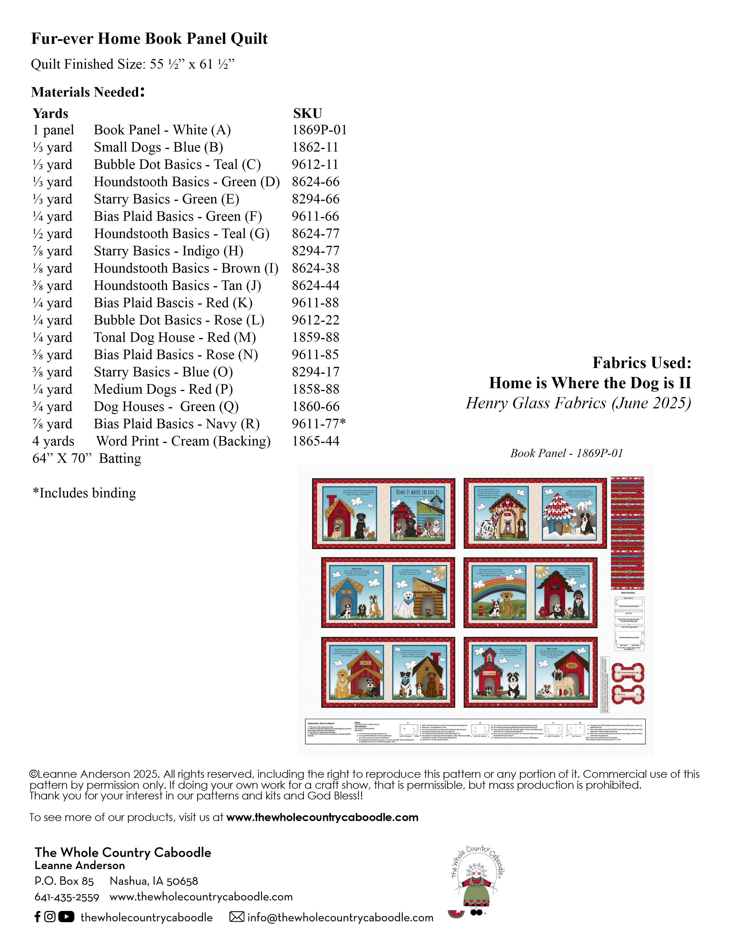 Fur-ever Home Book Panel Quilt Pattern