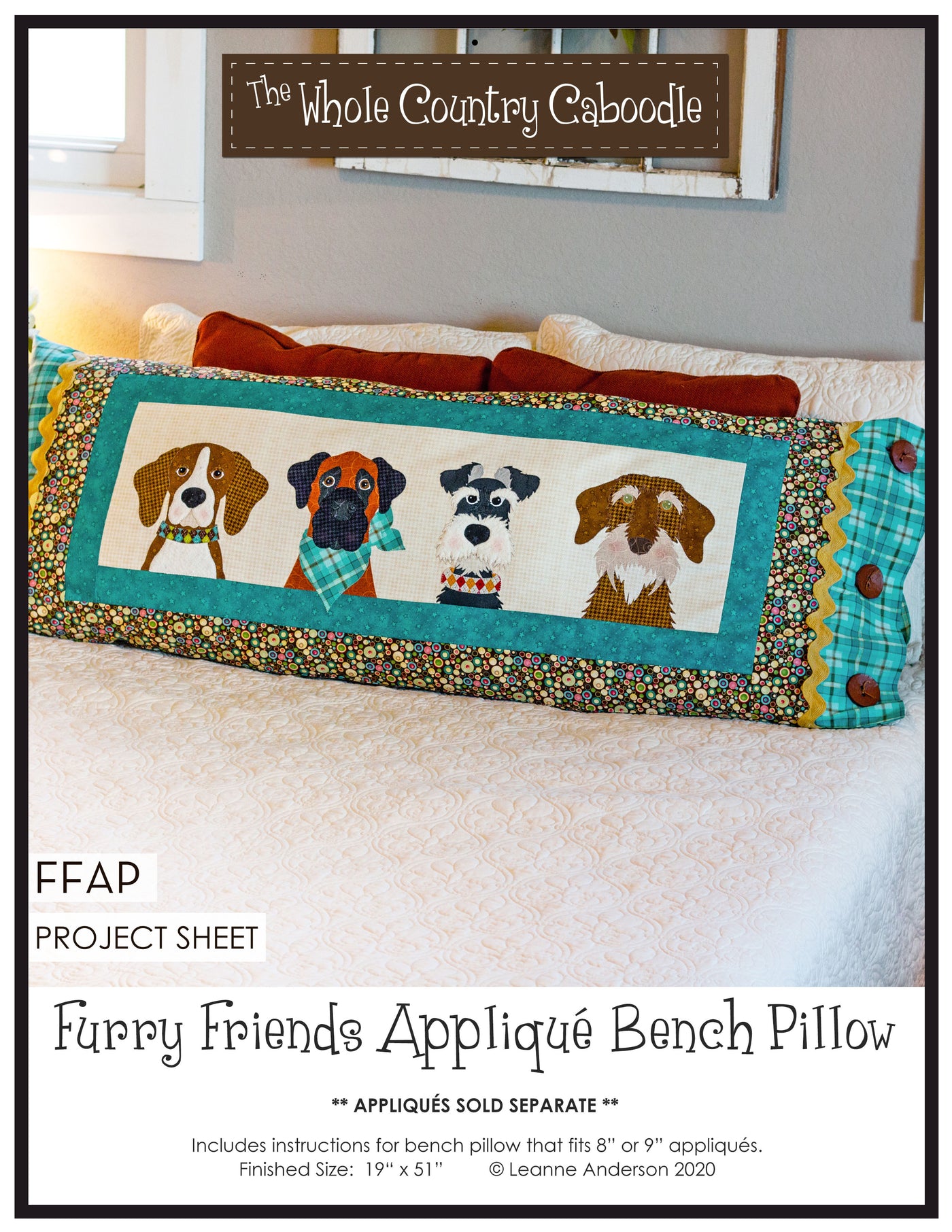 Furry Friends Applique Bench Pillow Pattern (Applique not included)