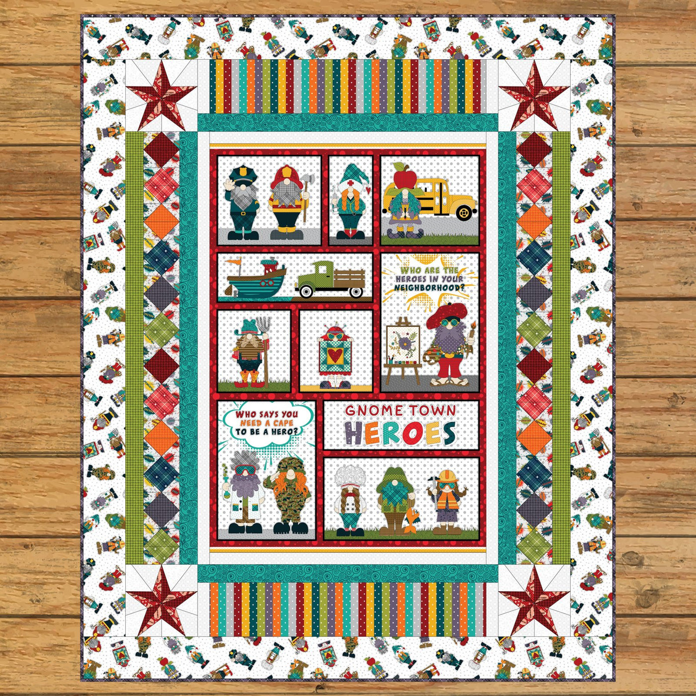 Gnome Town Heroes Panel Quilt Kit