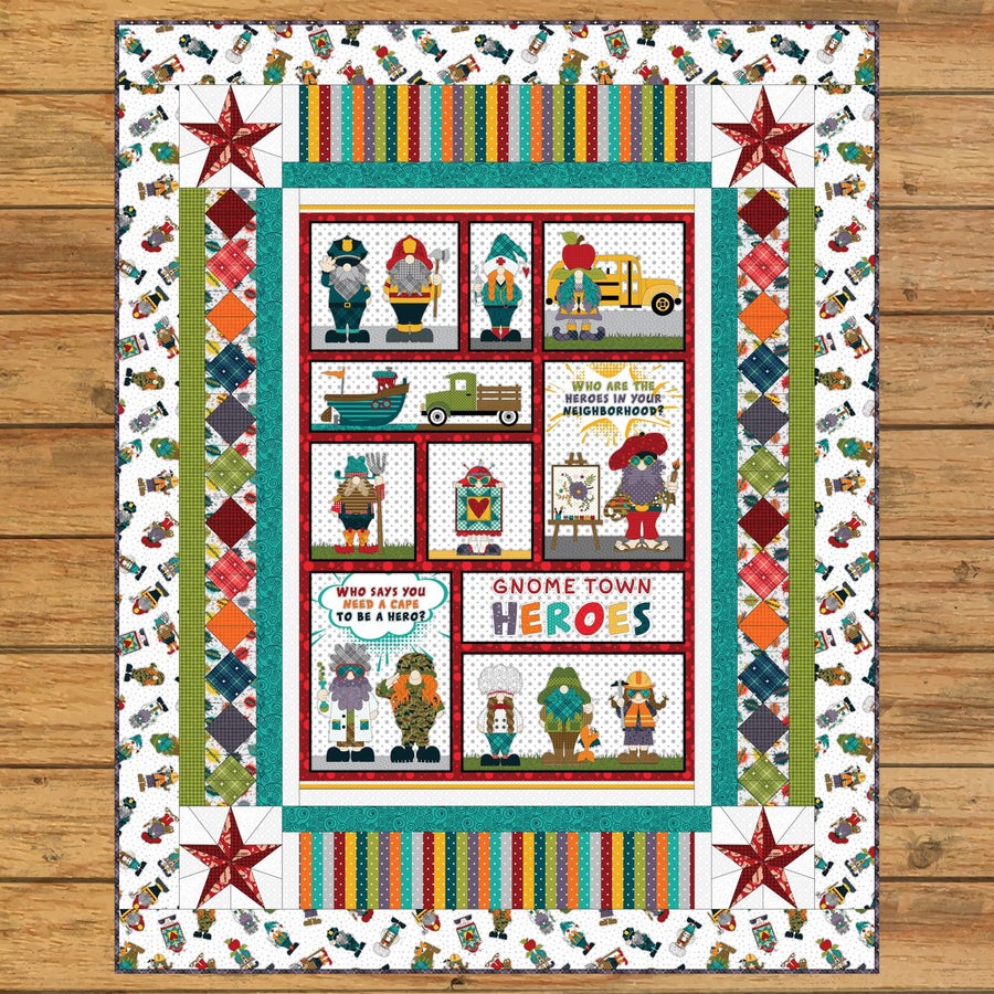 Gnome Town Heroes Panel Quilt Kit