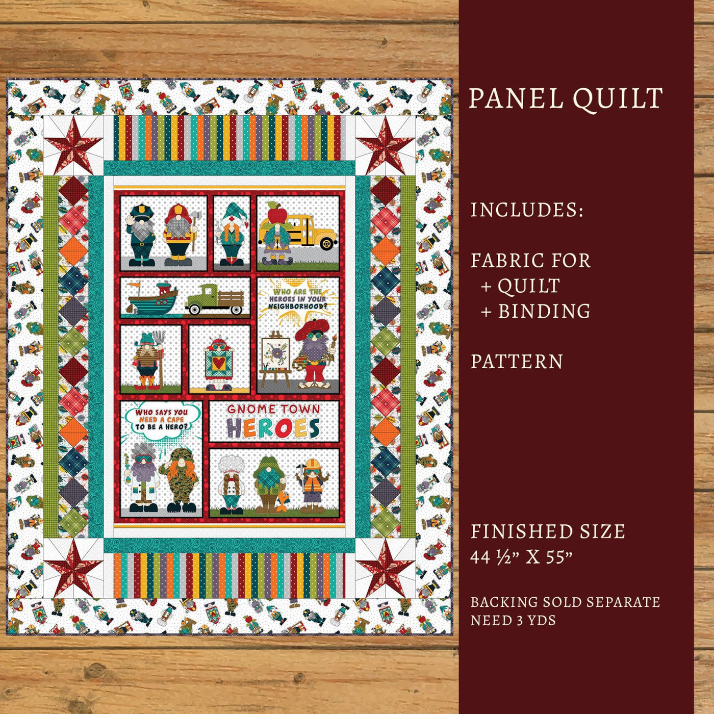 Gnome Town Heroes Panel Quilt Kit
