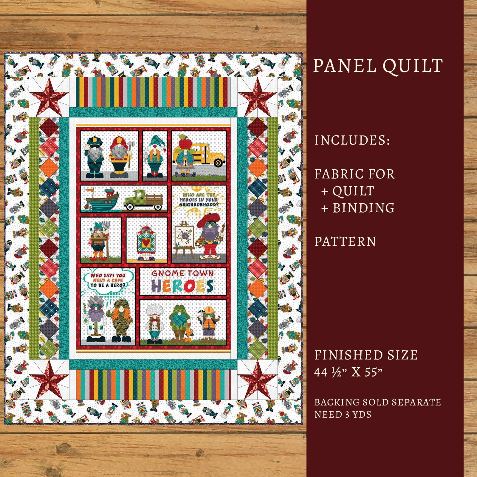 Gnome Town Heroes Panel Quilt Kit