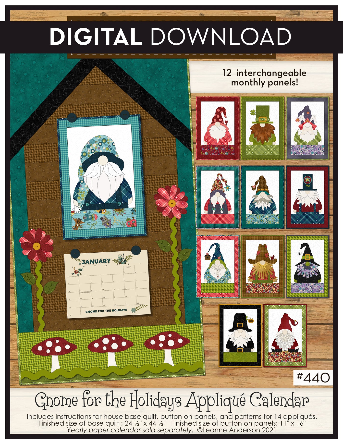 Gnome for the Holidays Applique Calendar Quilt Pattern