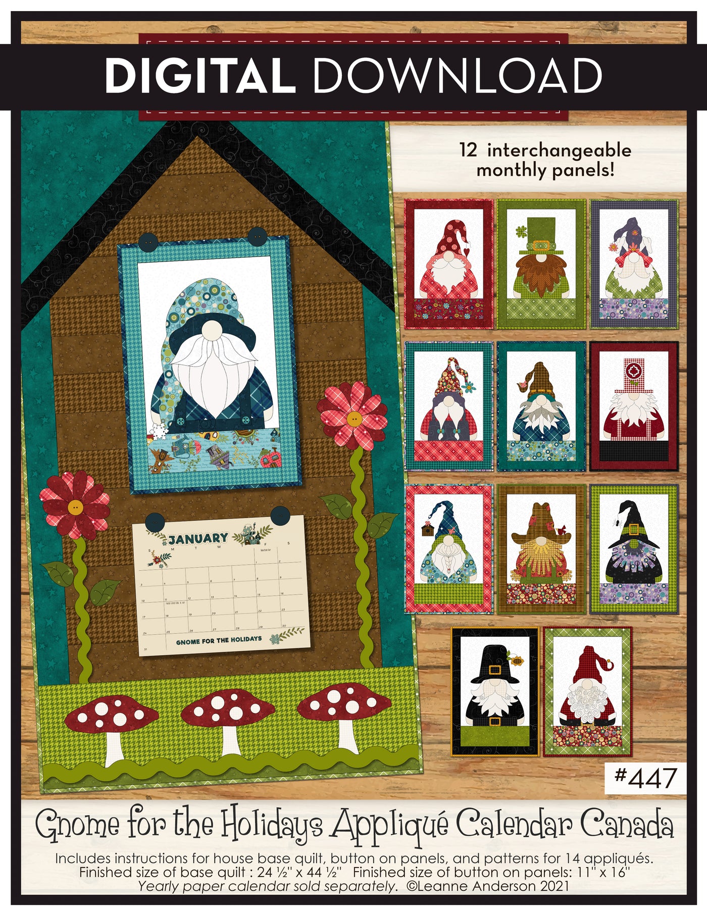 Canada Gnome for the Holidays Calendar Applique Quilt Pattern