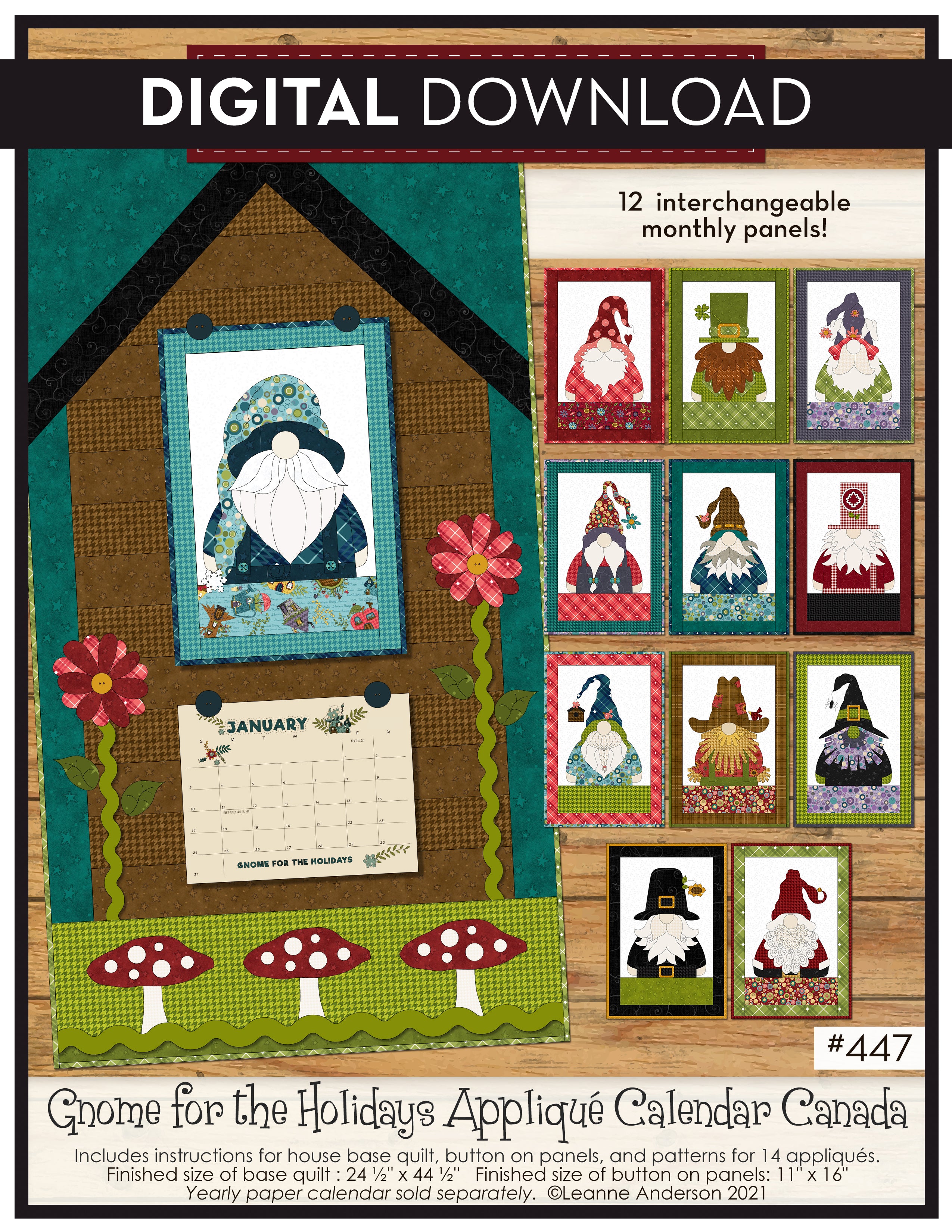 Canada Gnome for the Holidays Calendar Applique Quilt Pattern
