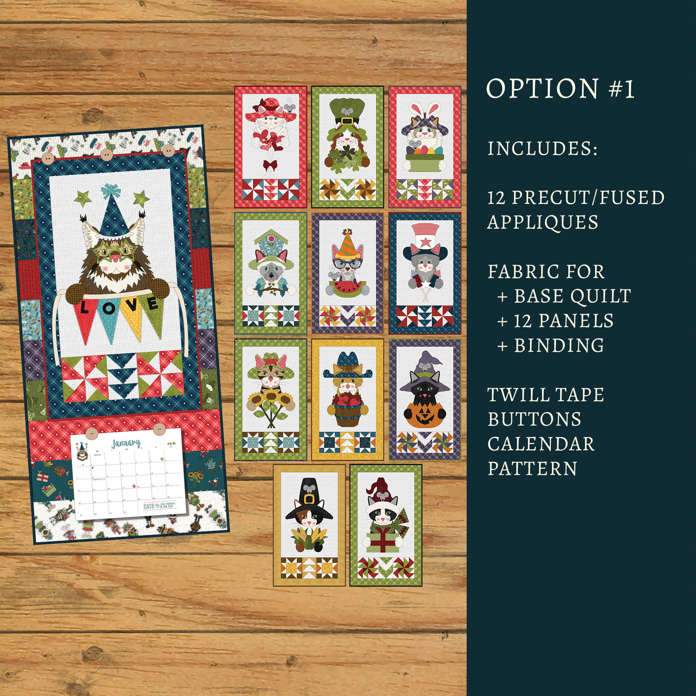 Hat on a Cat Applique Calendar Quilt Kit
