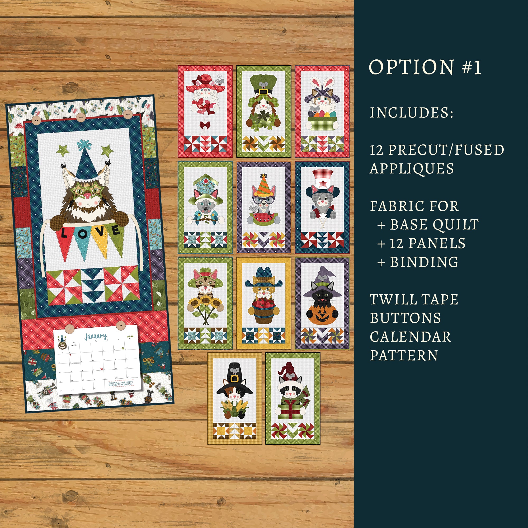Hat on a Cat Applique Calendar Quilt Kit