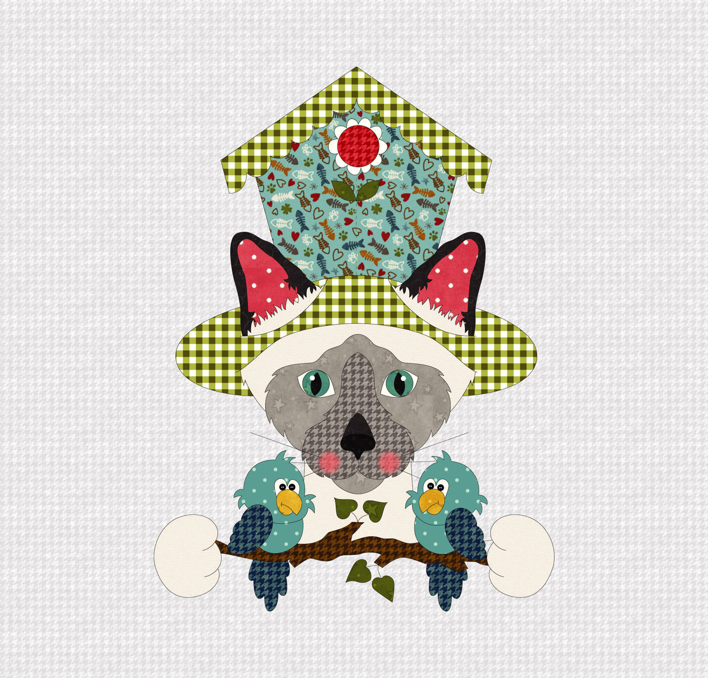 Siamese Hat On A Cat Applique