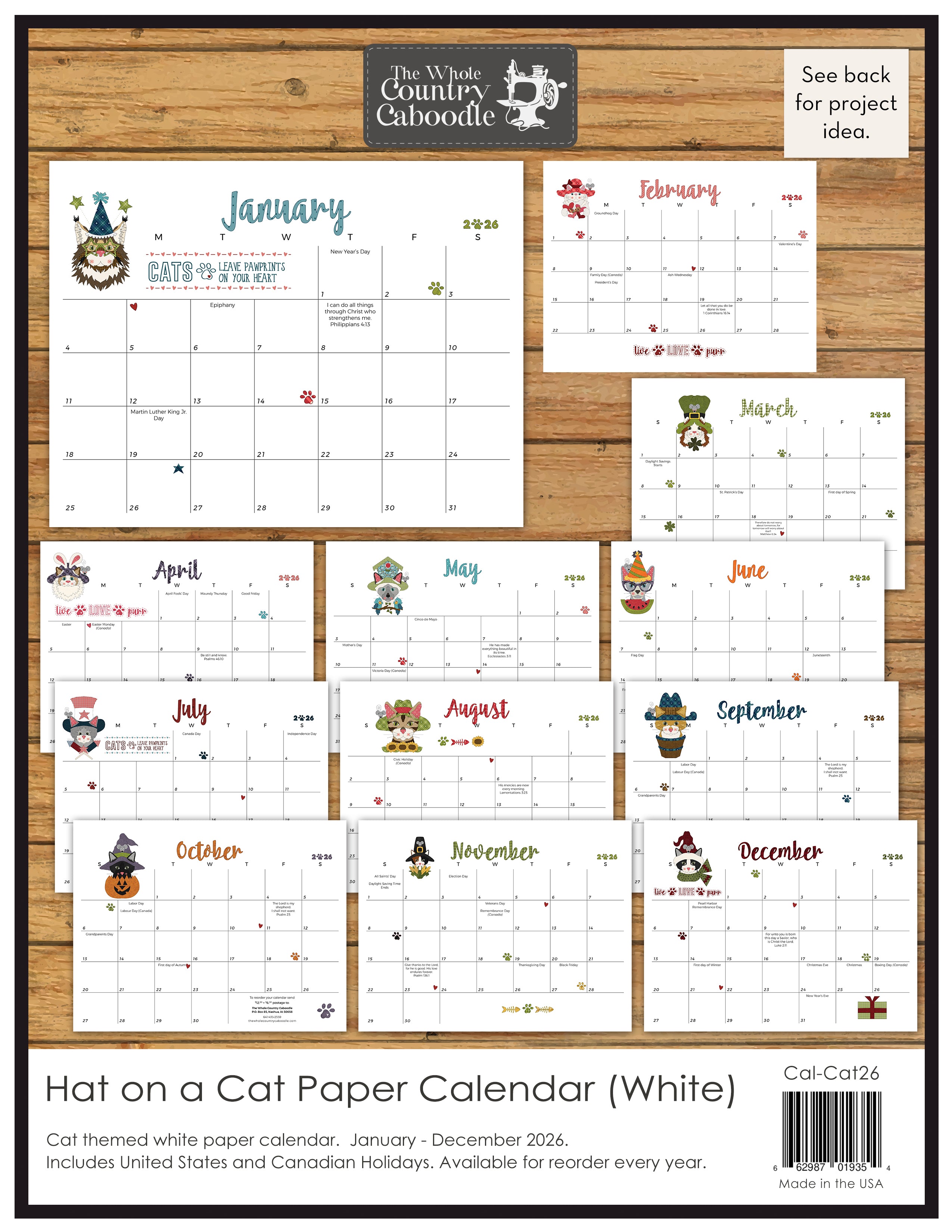 Hat on a Cat 2026 Calendar