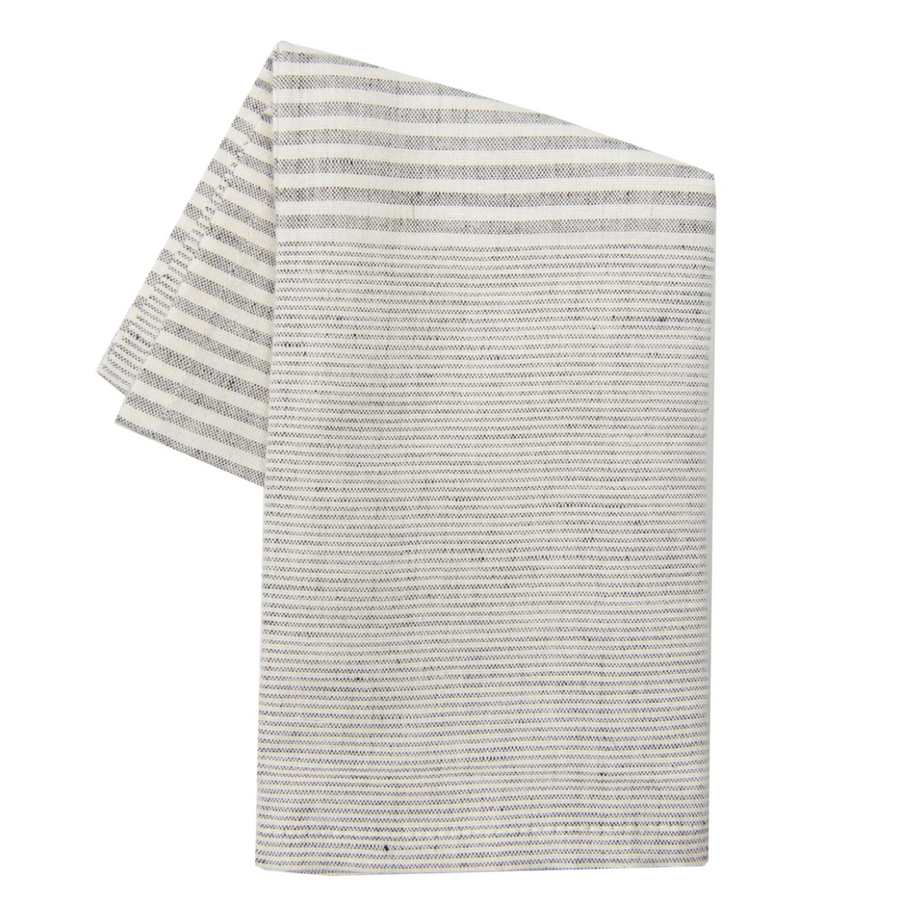 Cotton Linen Blend Tea Towel Mini Stripe Black/Natural