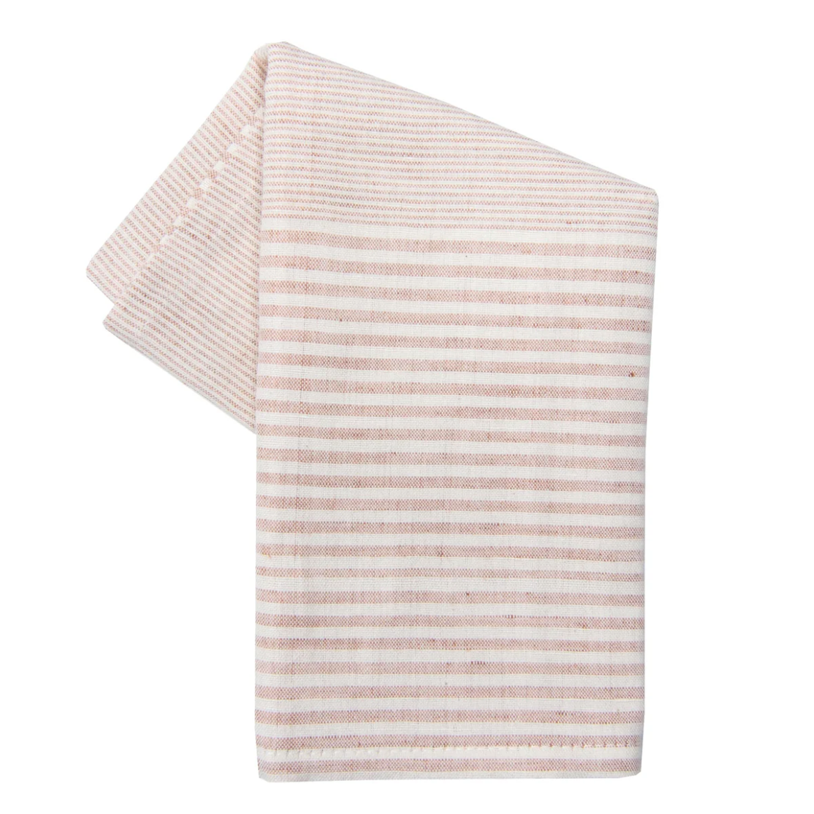 Cotton Linen Blend Tea Towel Mini Stripe Copper/Natural