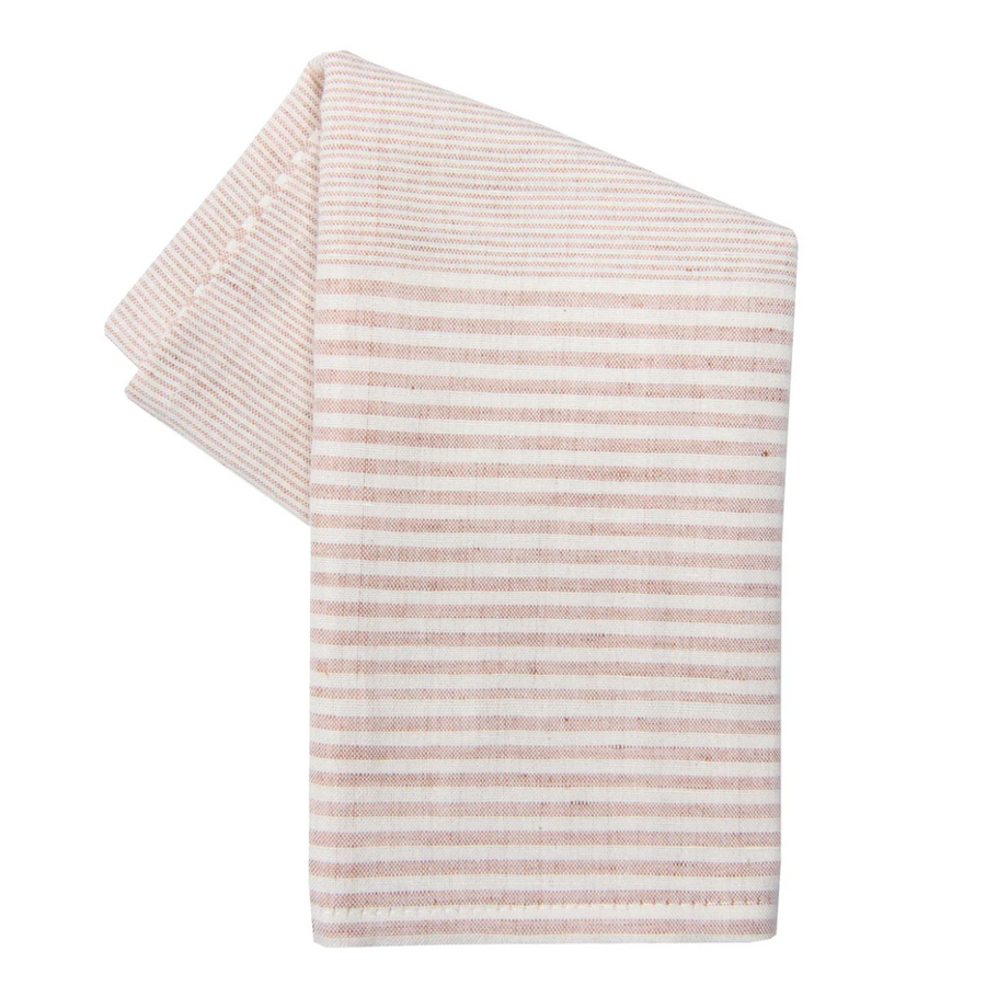 Cotton Linen Blend Tea Towel Mini Stripe Copper/Natural