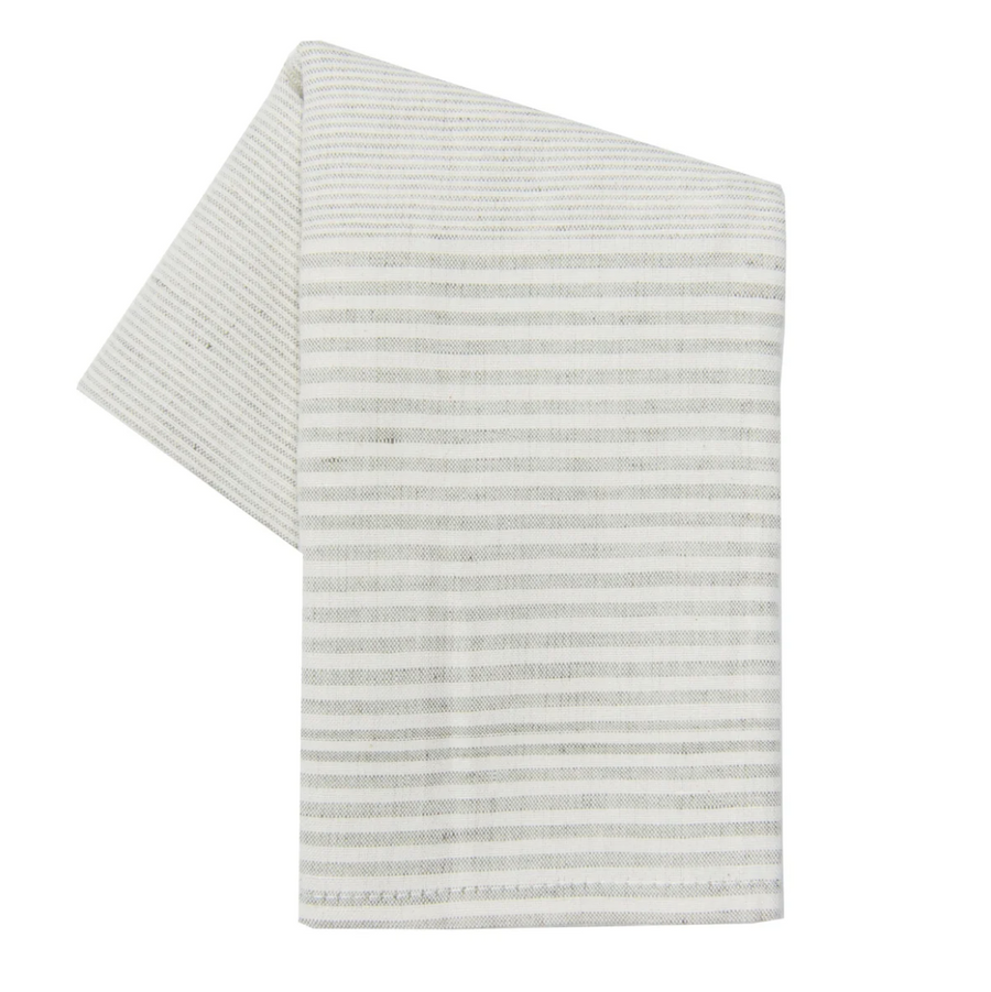 Cotton Linen Blend Tea Towel Mini Stripe Mushroom/Natural