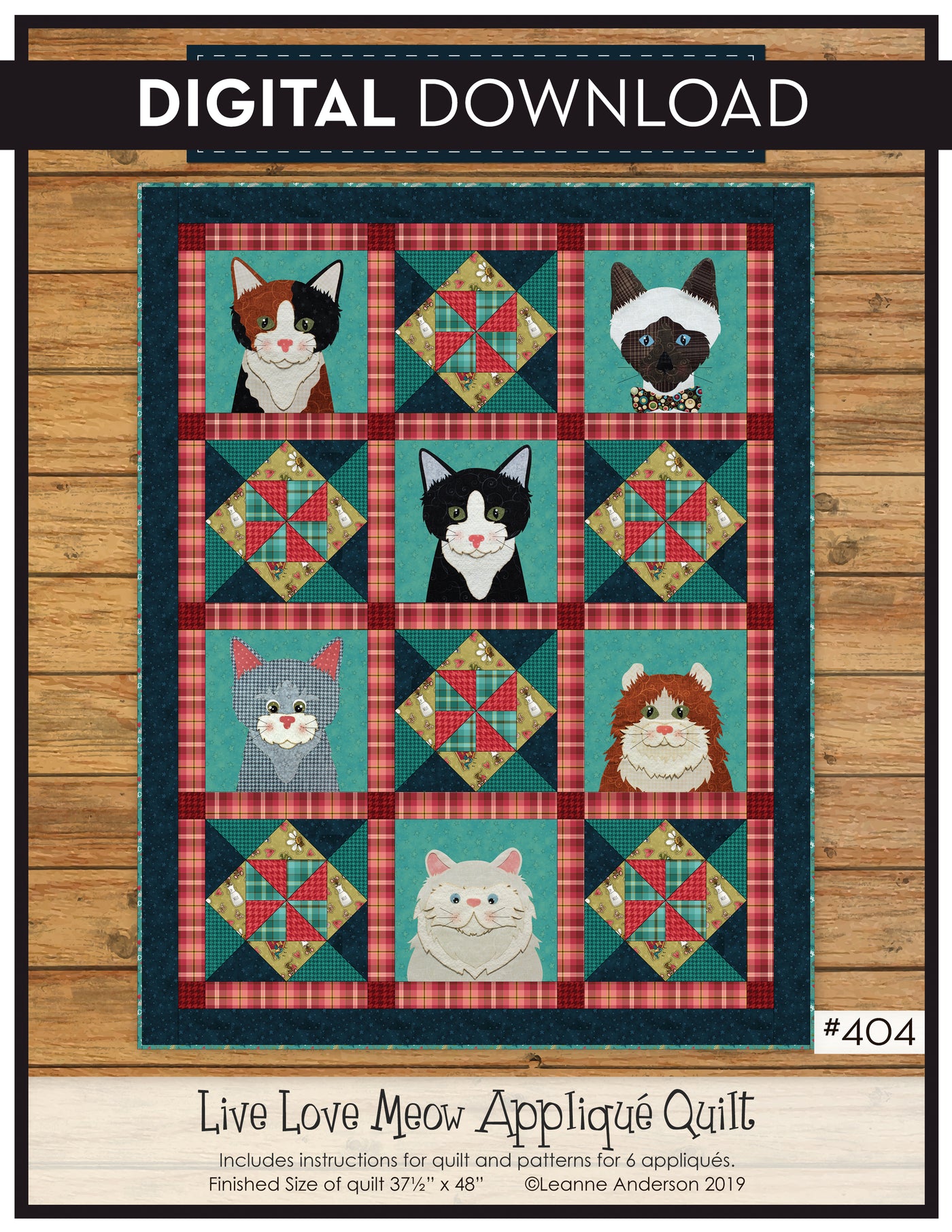 Live Love Meow Applique Quilt Pattern