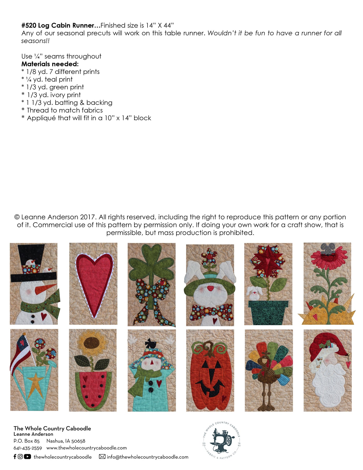 Log Cabin Runner (Applique not included)