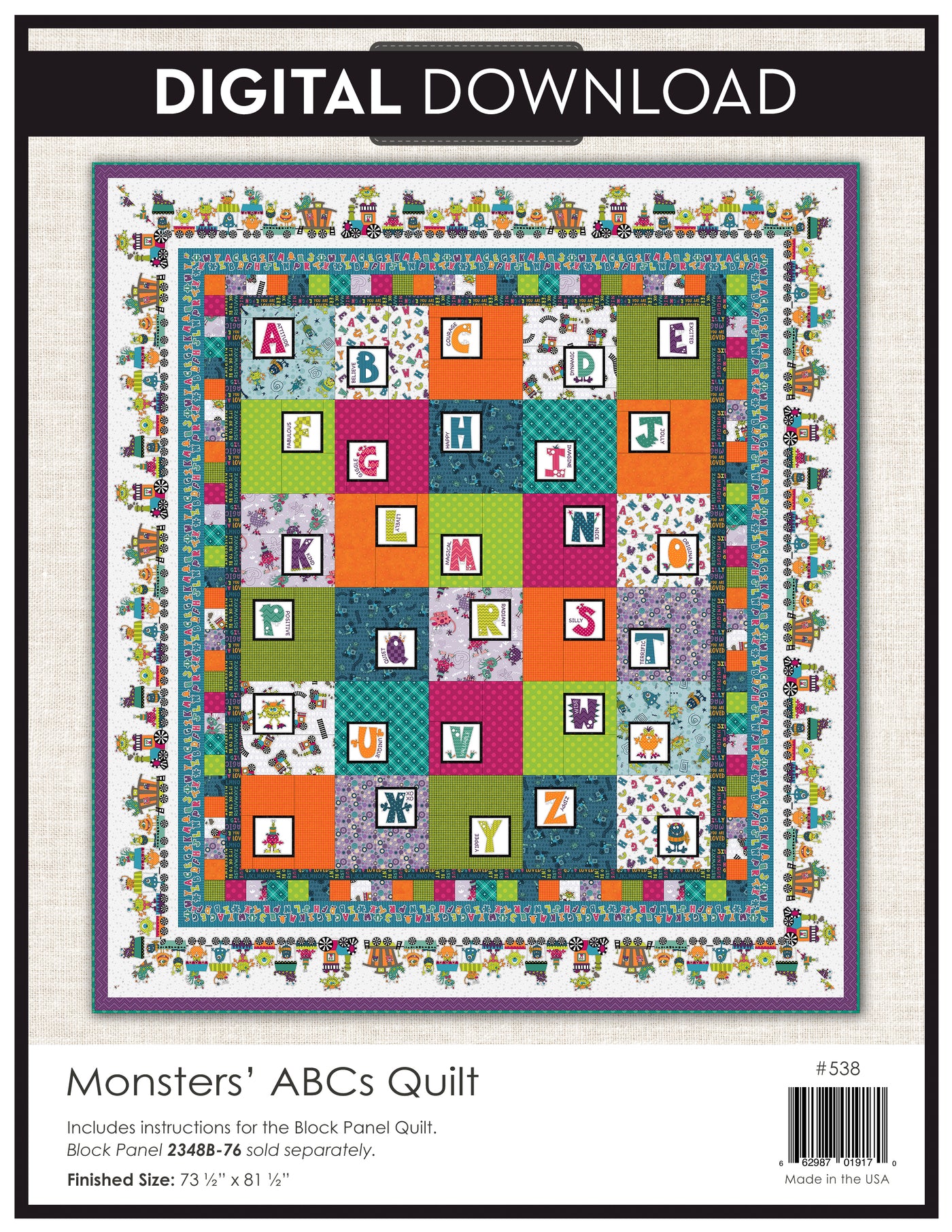 Monsters' ABCs Quilt Pattern