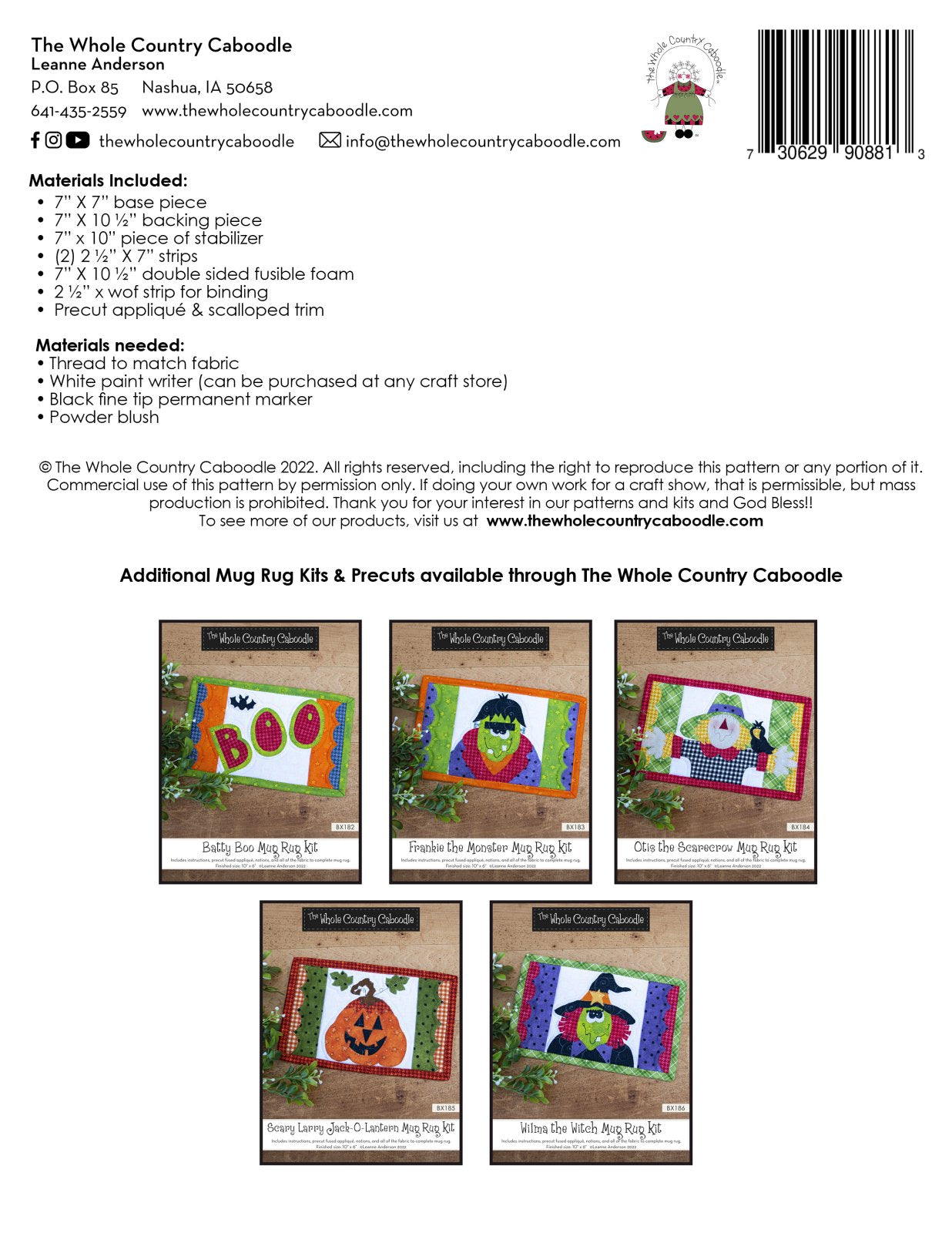 Otis the Scarecrow Mug Rug Kit
