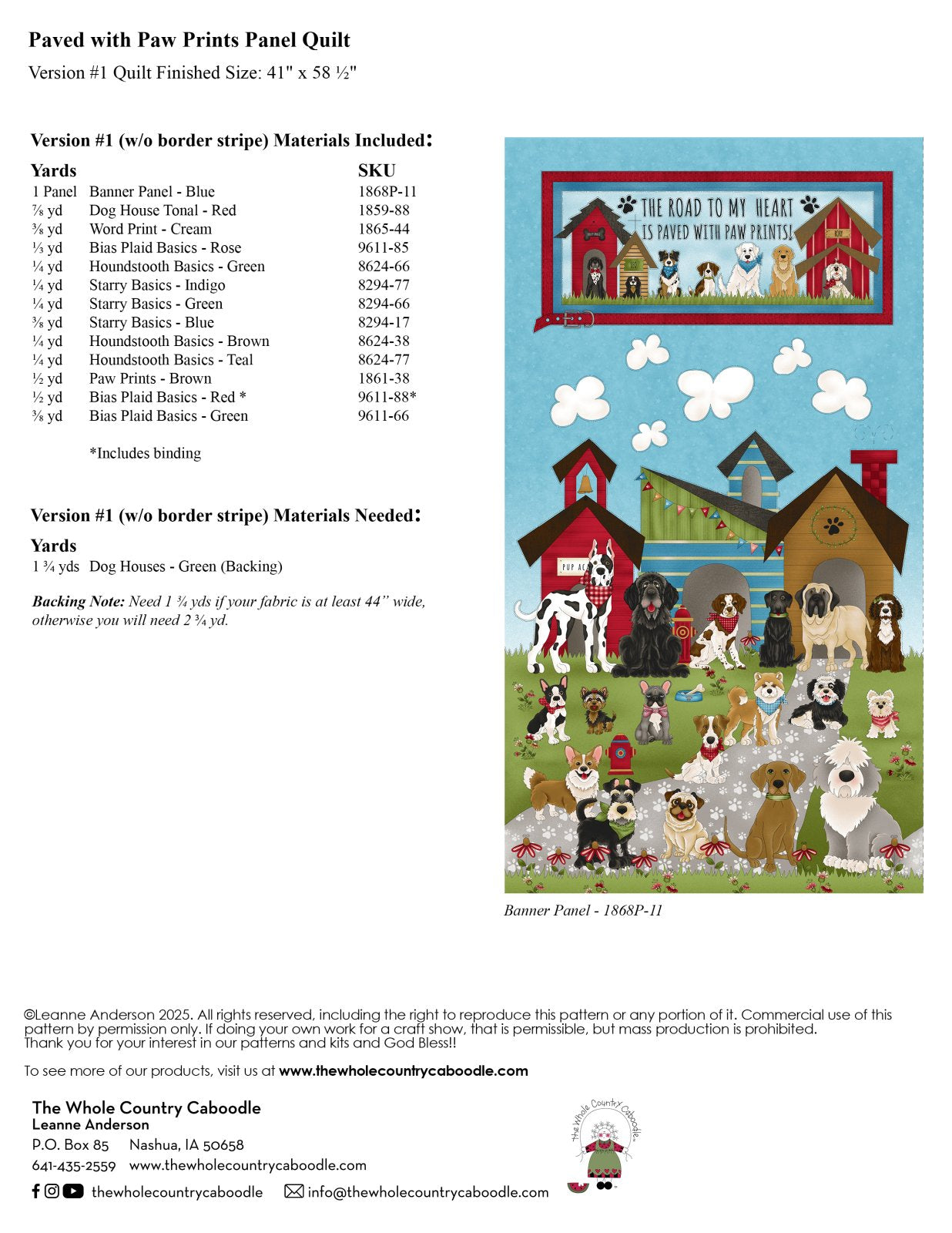 Paved with Paw Prints Panel Quilt Kit Version #1
