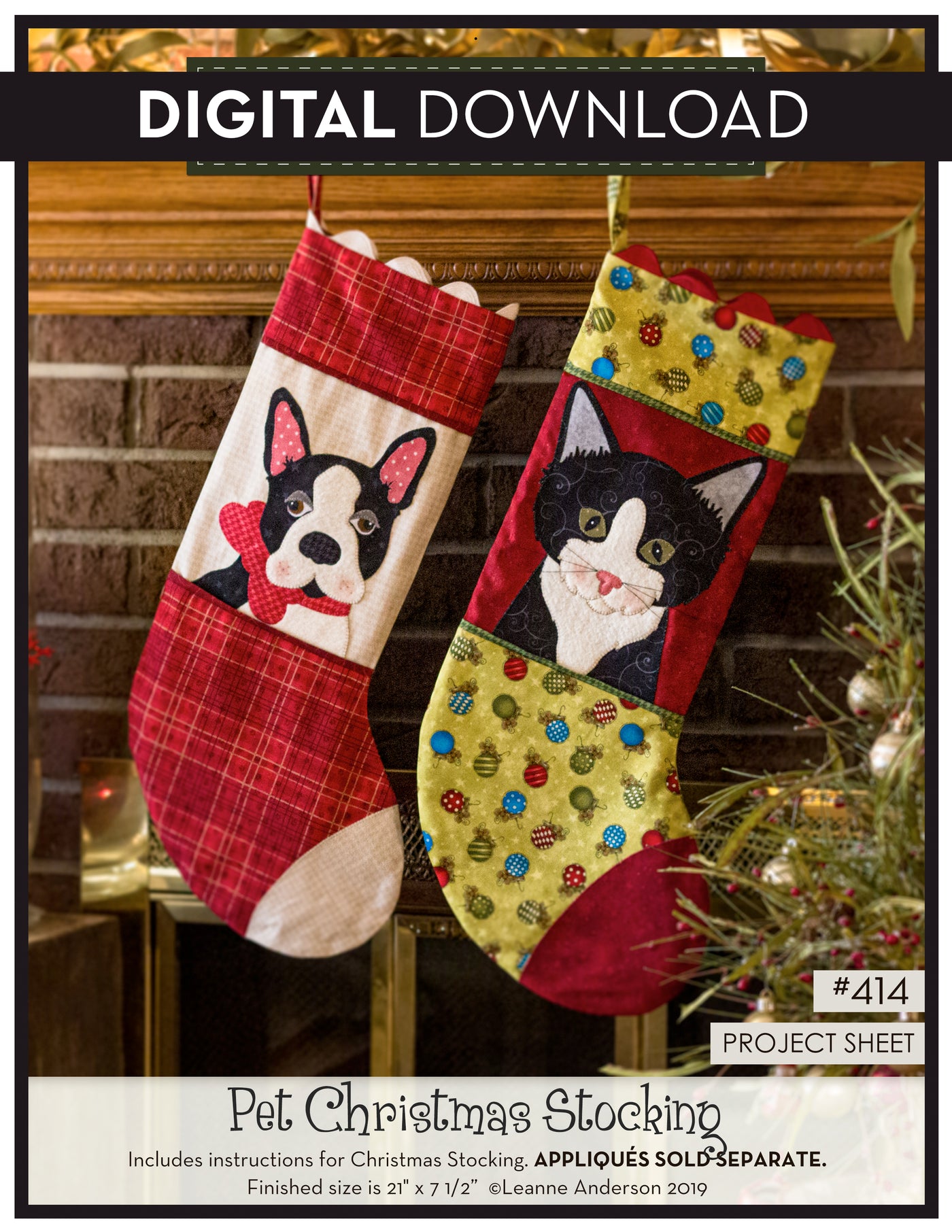 Pet Christmas Stocking Pattern (Appliques not included)