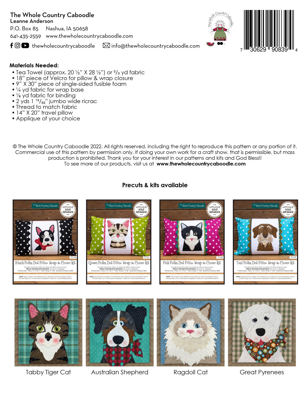 Pillow Wrap & Cover Project Sheet (Applique not Included)