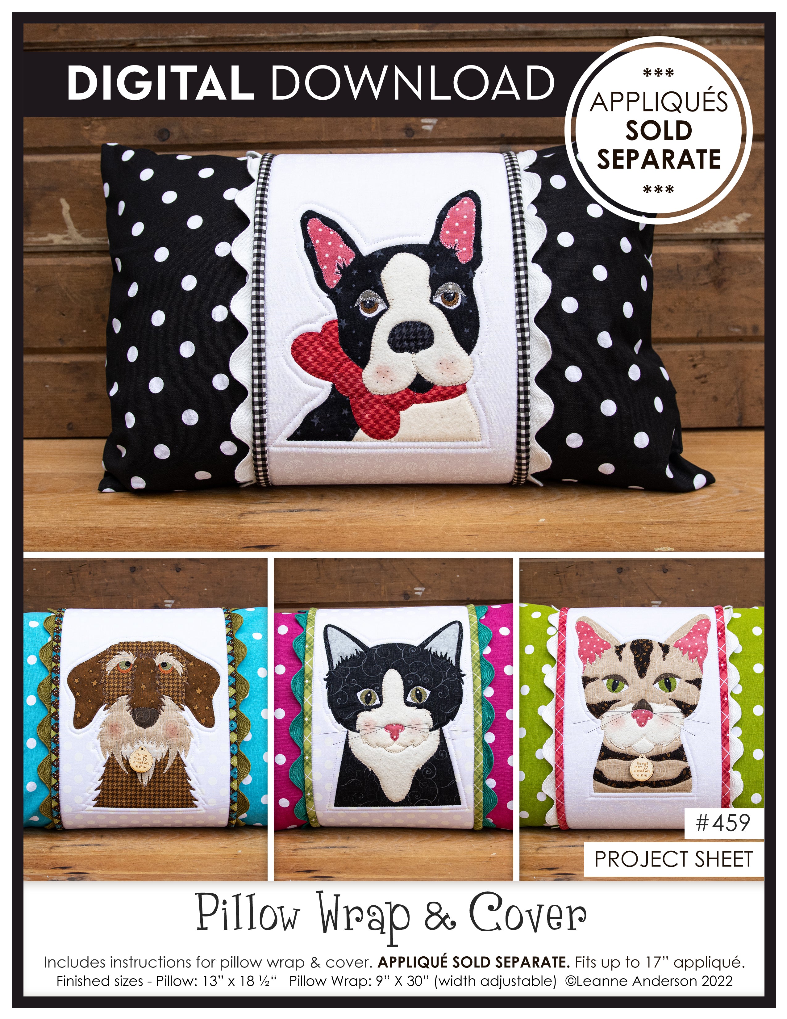 Pillow Wrap & Cover Project Sheet (Applique not Included)