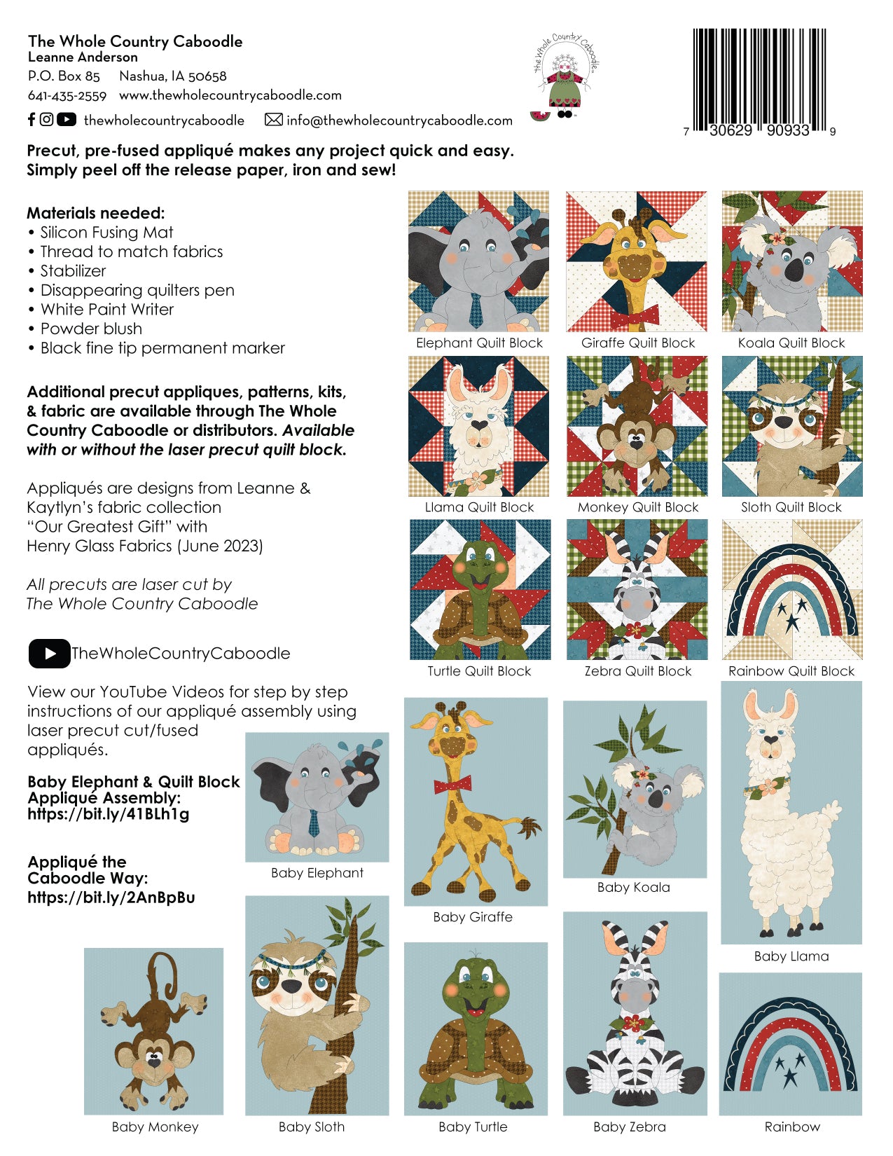 Baby Turtle & Applique Quilt Block Precut Fused Applique Pack