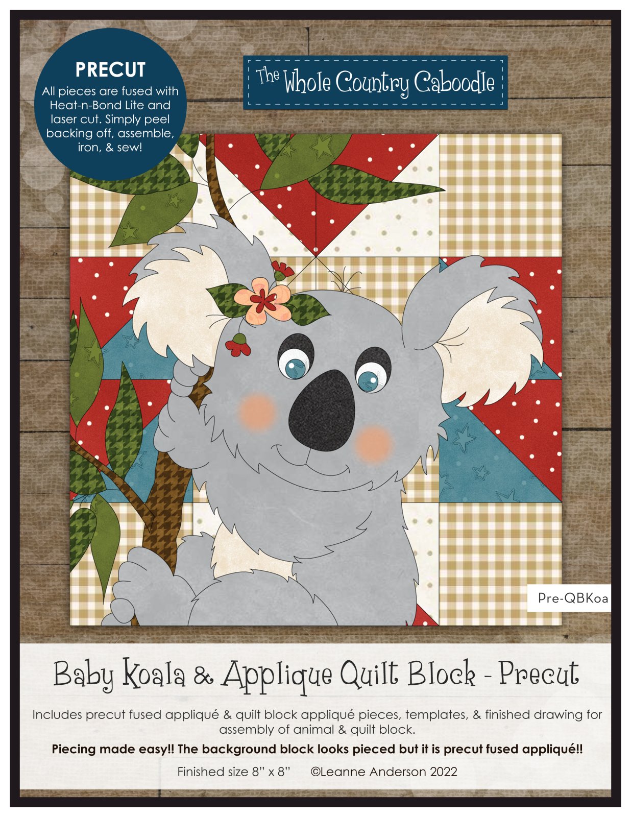 Baby Koala & Applique Quilt Block Precut Fused Applique Pack