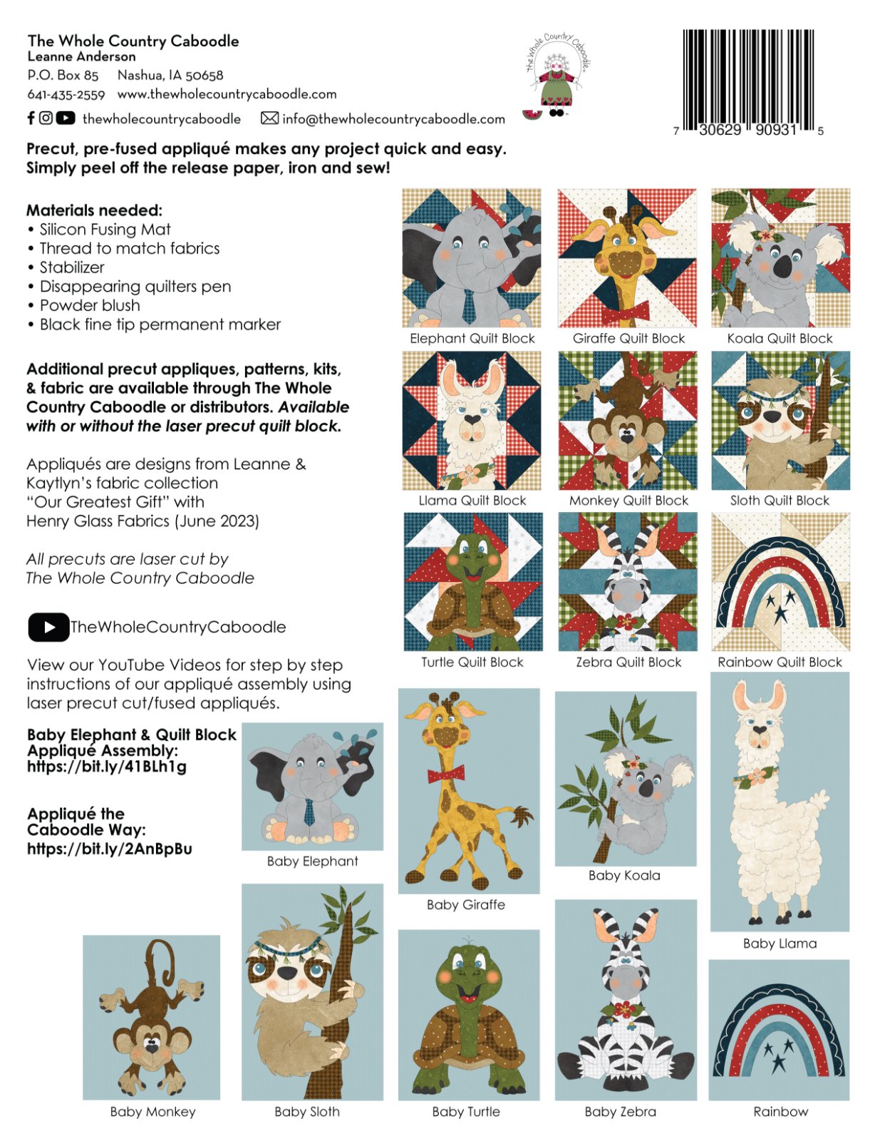 Baby Monkey & Applique Quilt Block Precut Fused Applique Pack
