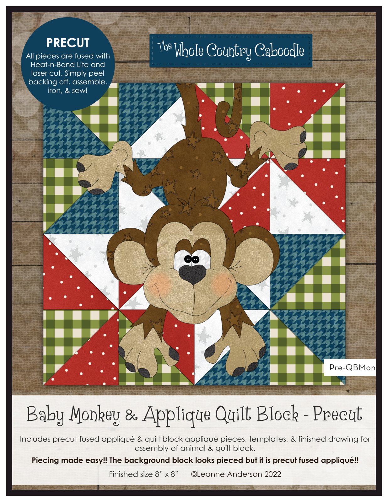 Baby Monkey & Applique Quilt Block Precut Fused Applique Pack
