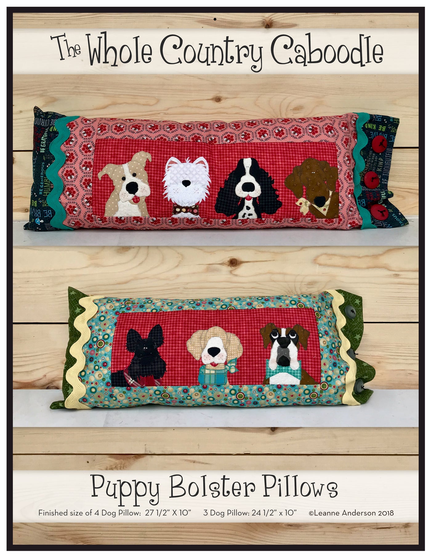 Puppy Bolster Pillows Pattern (Appliques not included)