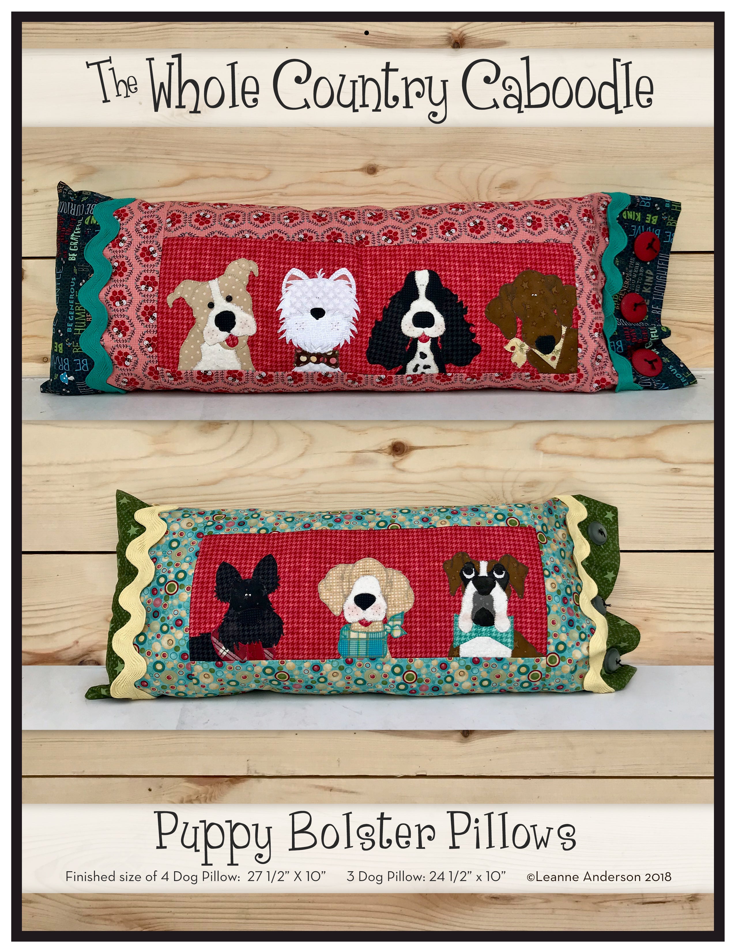 Puppy Bolster Pillows Pattern (Appliques not included)