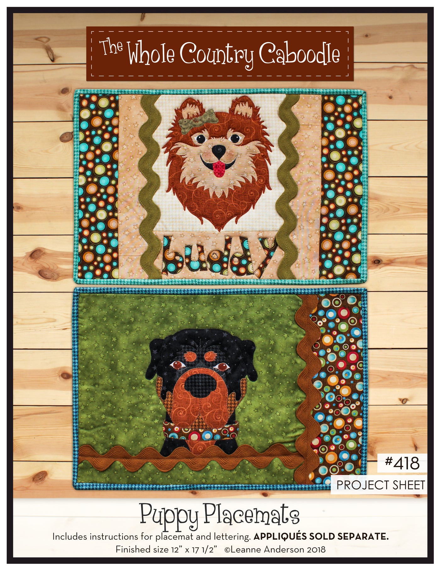 Puppy Placemats Pattern (Appliques not included)
