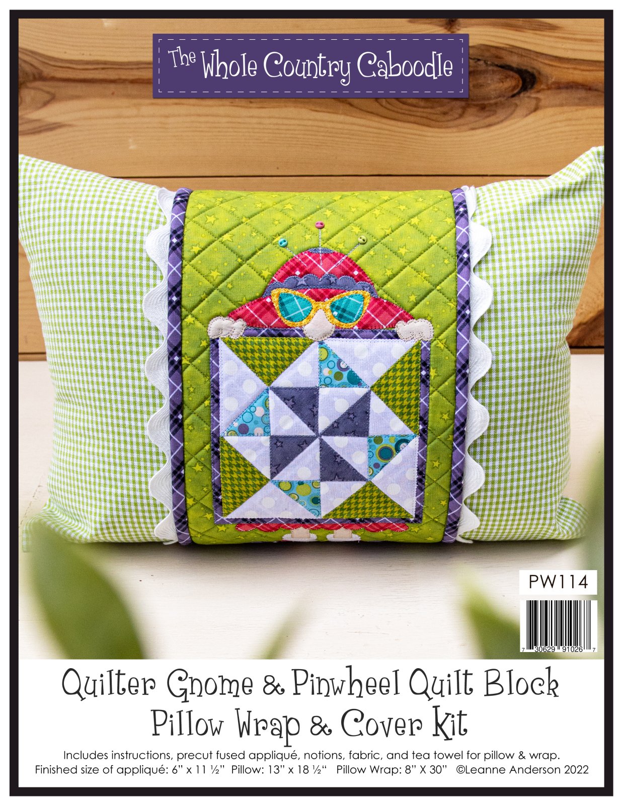 Quilter Gnome & Pinwheel Quilt Block Pillow Wrap & Cover Kit