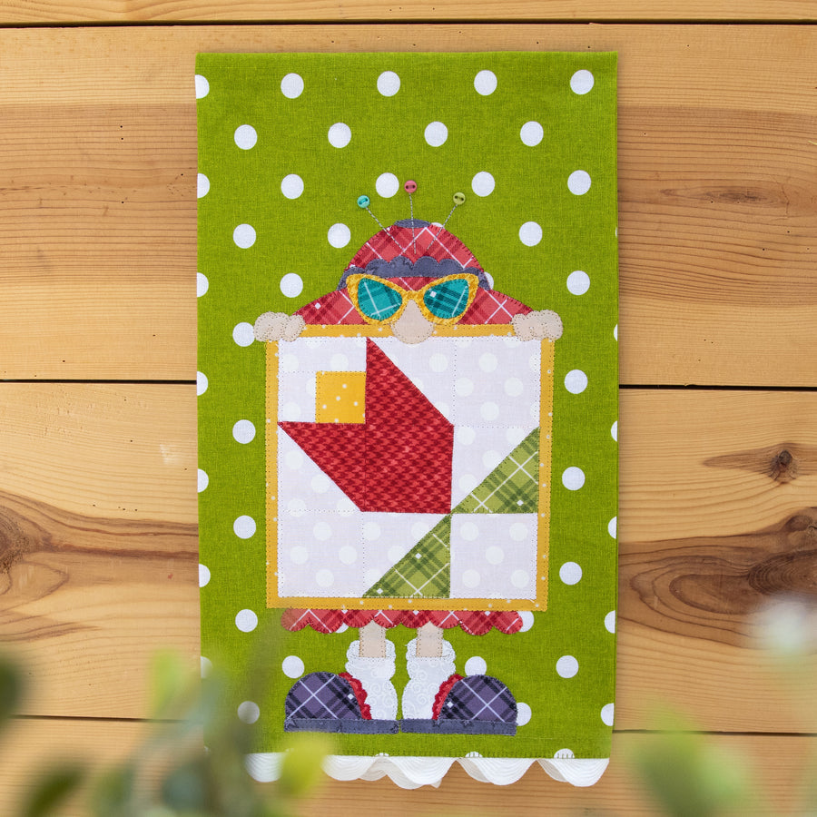 Quilter Gnome & Tulip Quilt Block Applique Tea Towel Kit