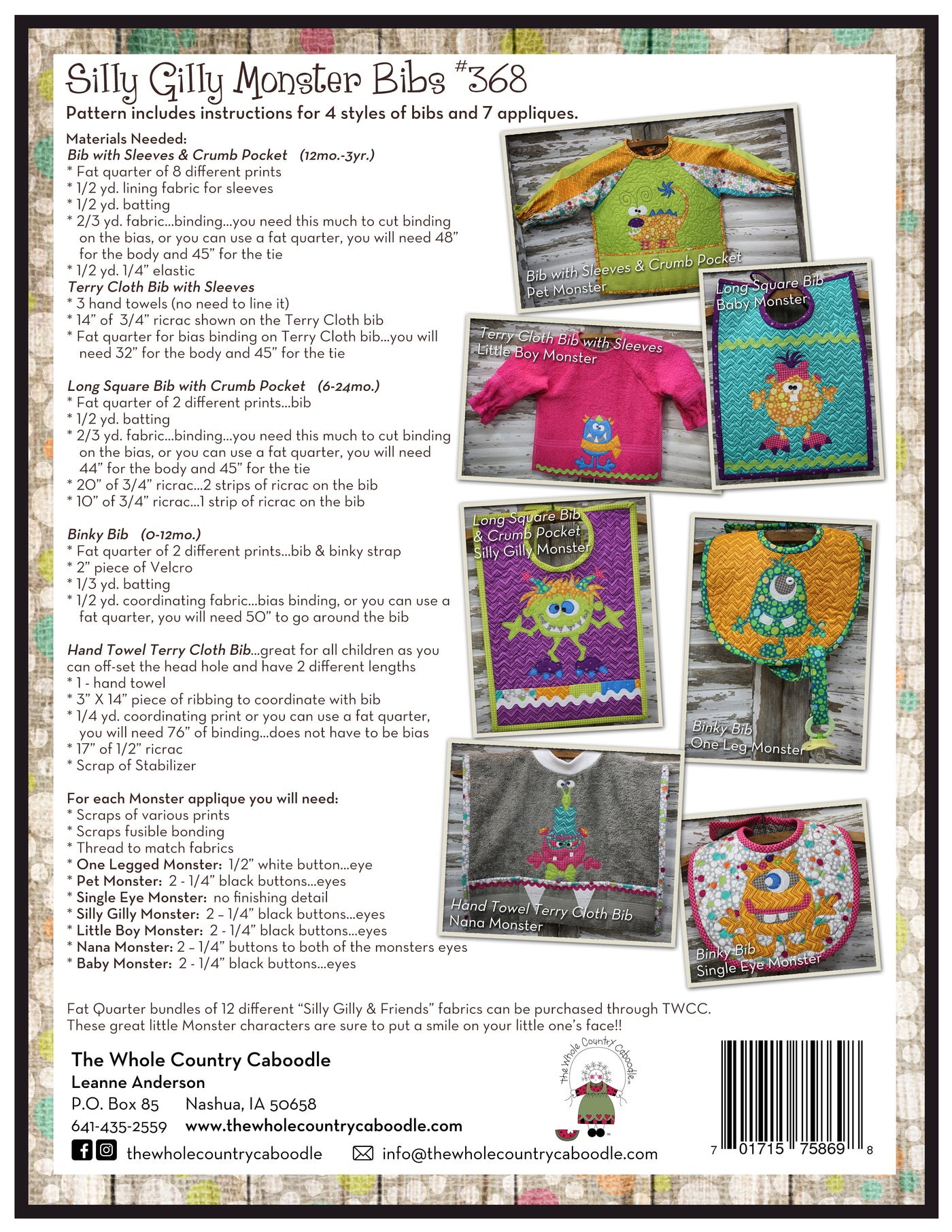 Silly Gilly Monster Bibs Pattern