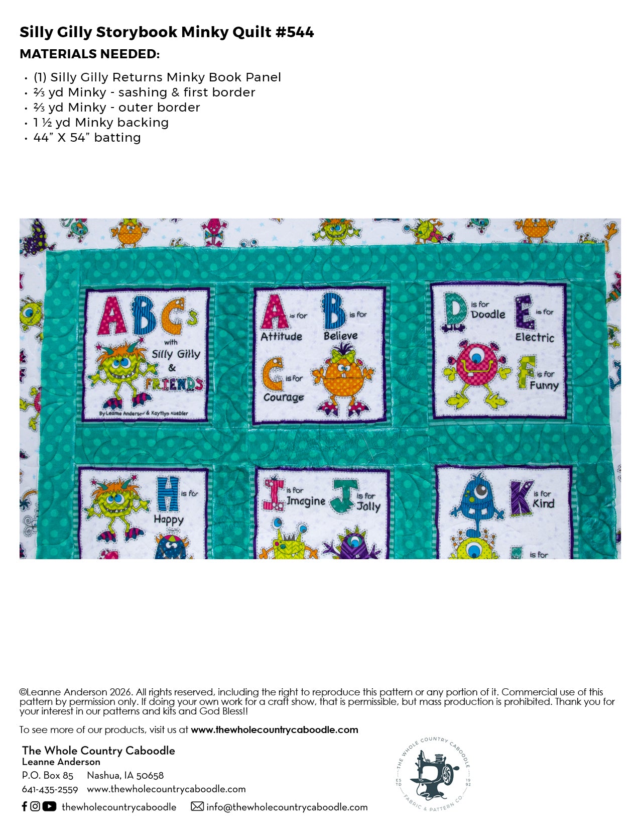 Silly Gilly Storybook Minky Quilt Pattern