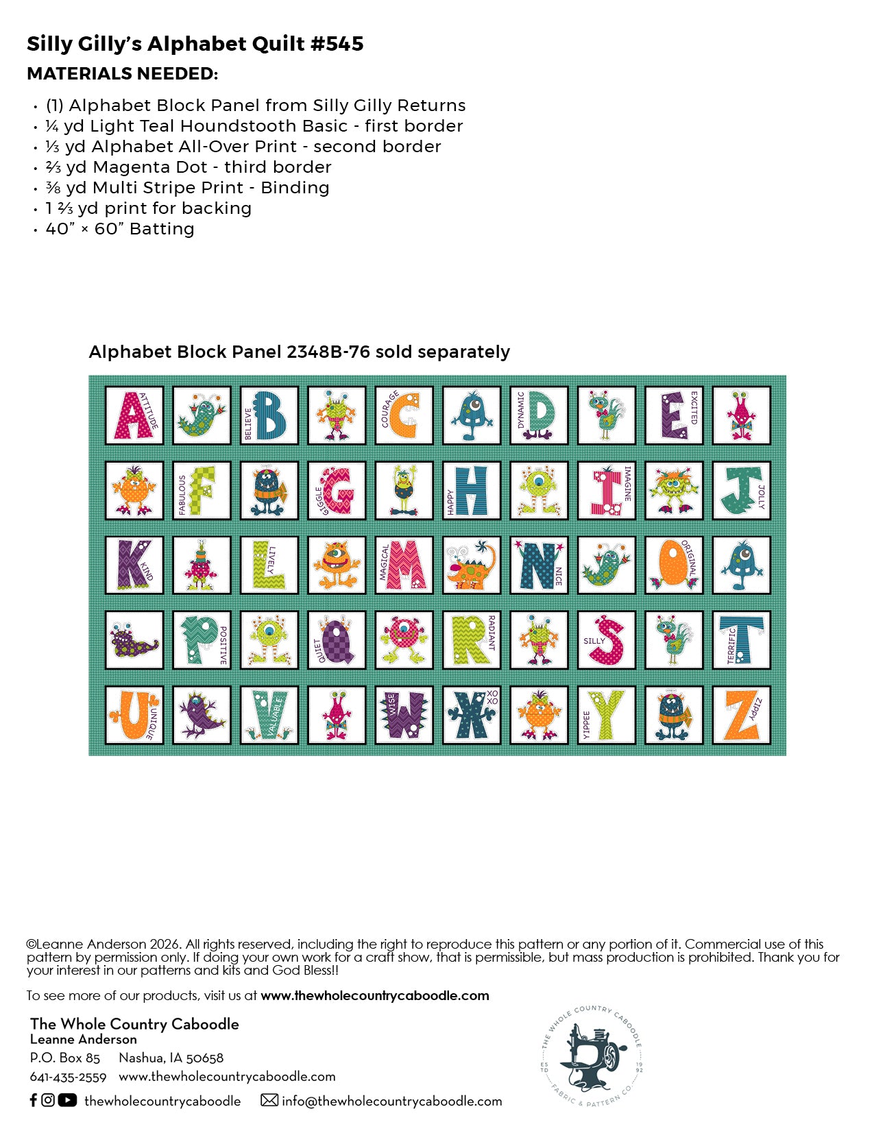 Silly Gilly's Alphabet Quilt Pattern