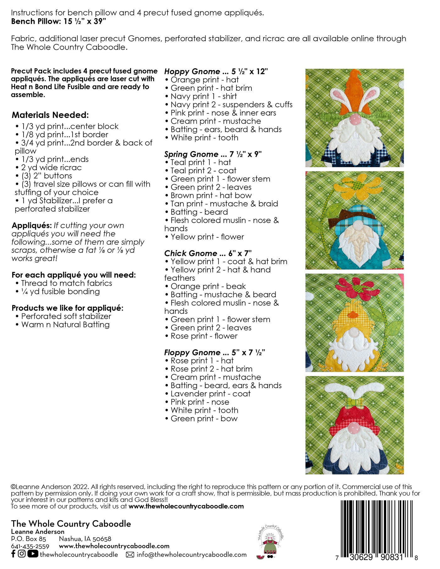 Spring Gnome Bench Pillow Pattern