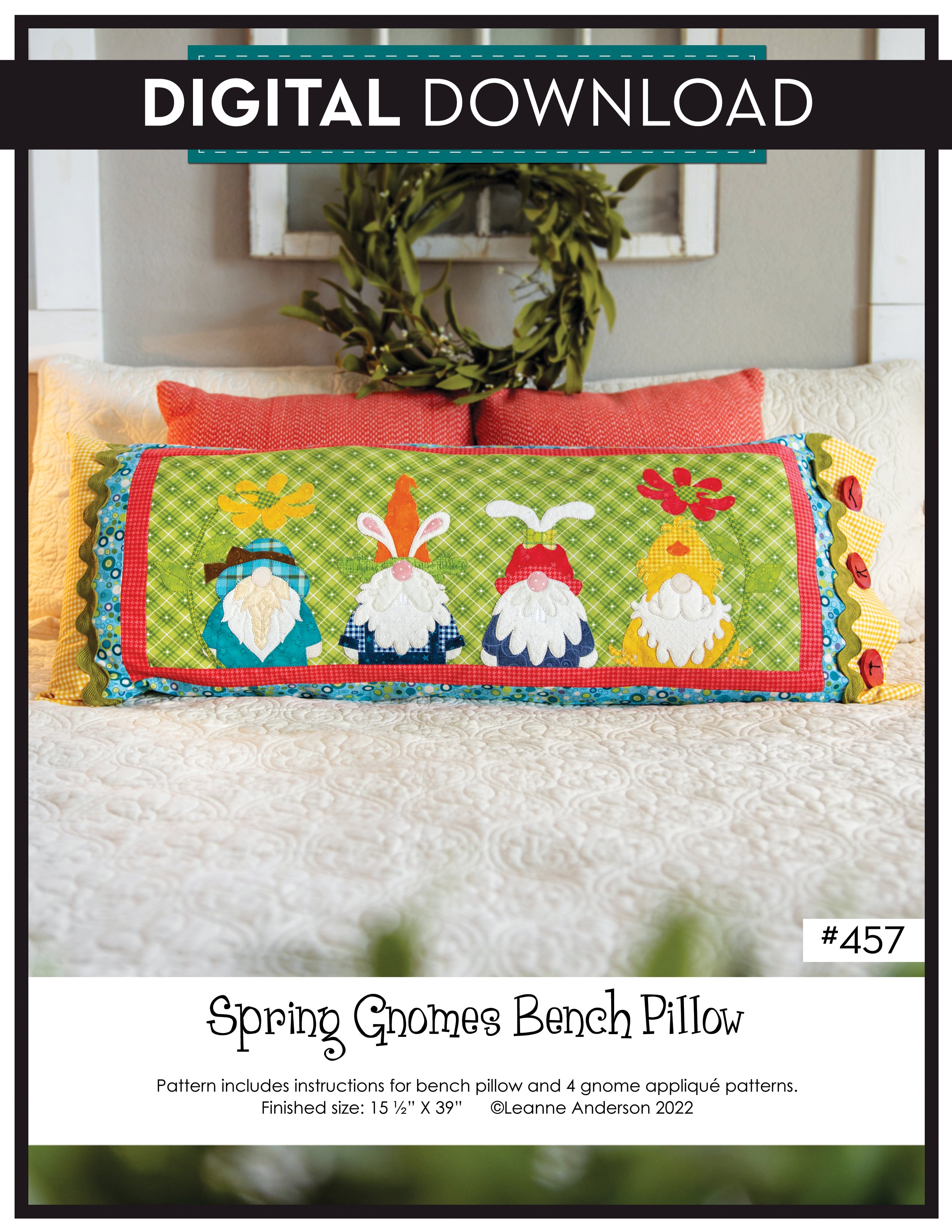 Spring Gnome Bench Pillow Pattern