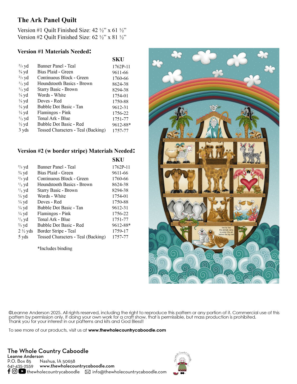 The Ark Panel Quilt Pattern
