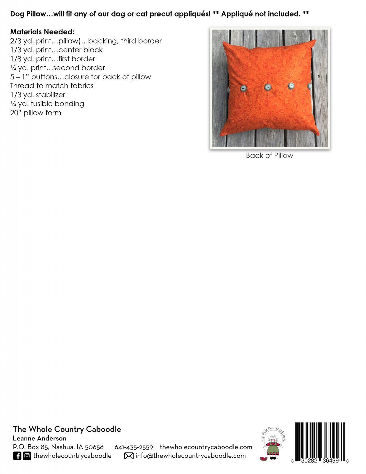 Dog Pillow Pattern (Applique not included)