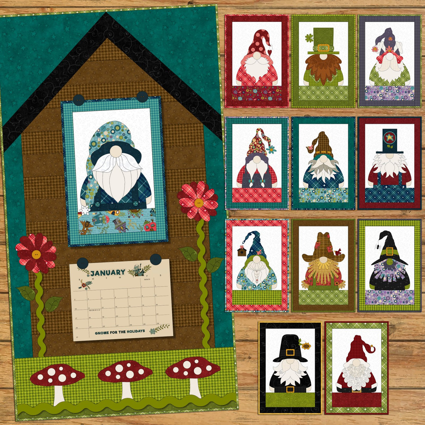 Gnome for the Holidays Applique Calendar Quilt Pattern